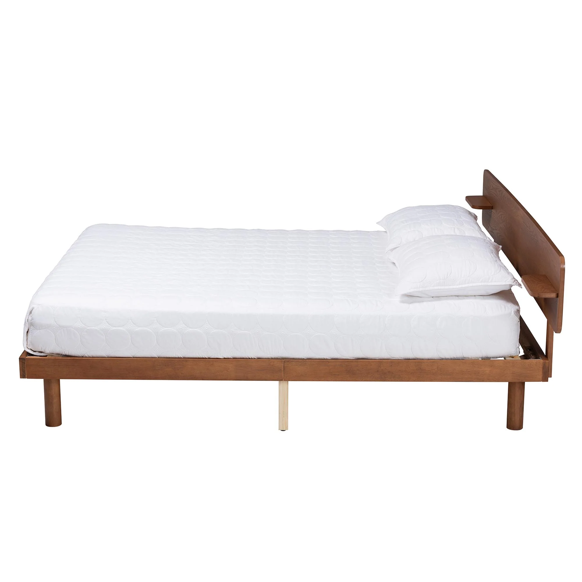 Baxton Studio Morana Mid-Century Modern Walnut Brown Finished Wood Queen Size Platform Bed with Built-in Shelf - Image 3