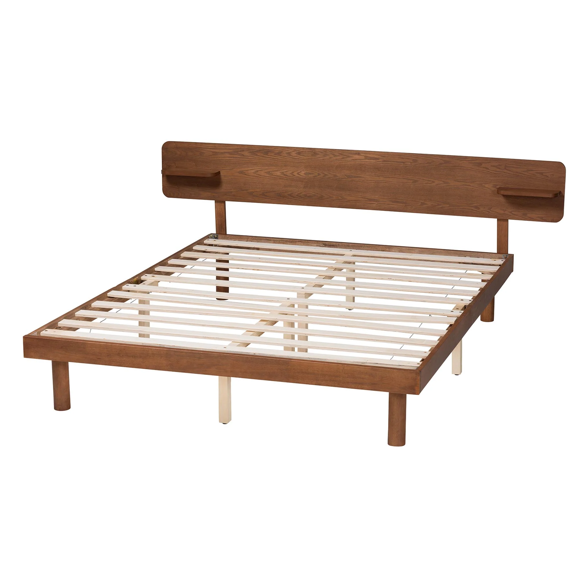 Baxton Studio Morana Mid-Century Modern Walnut Brown Finished Wood Queen Size Platform Bed with Built-in Shelf - Image 4