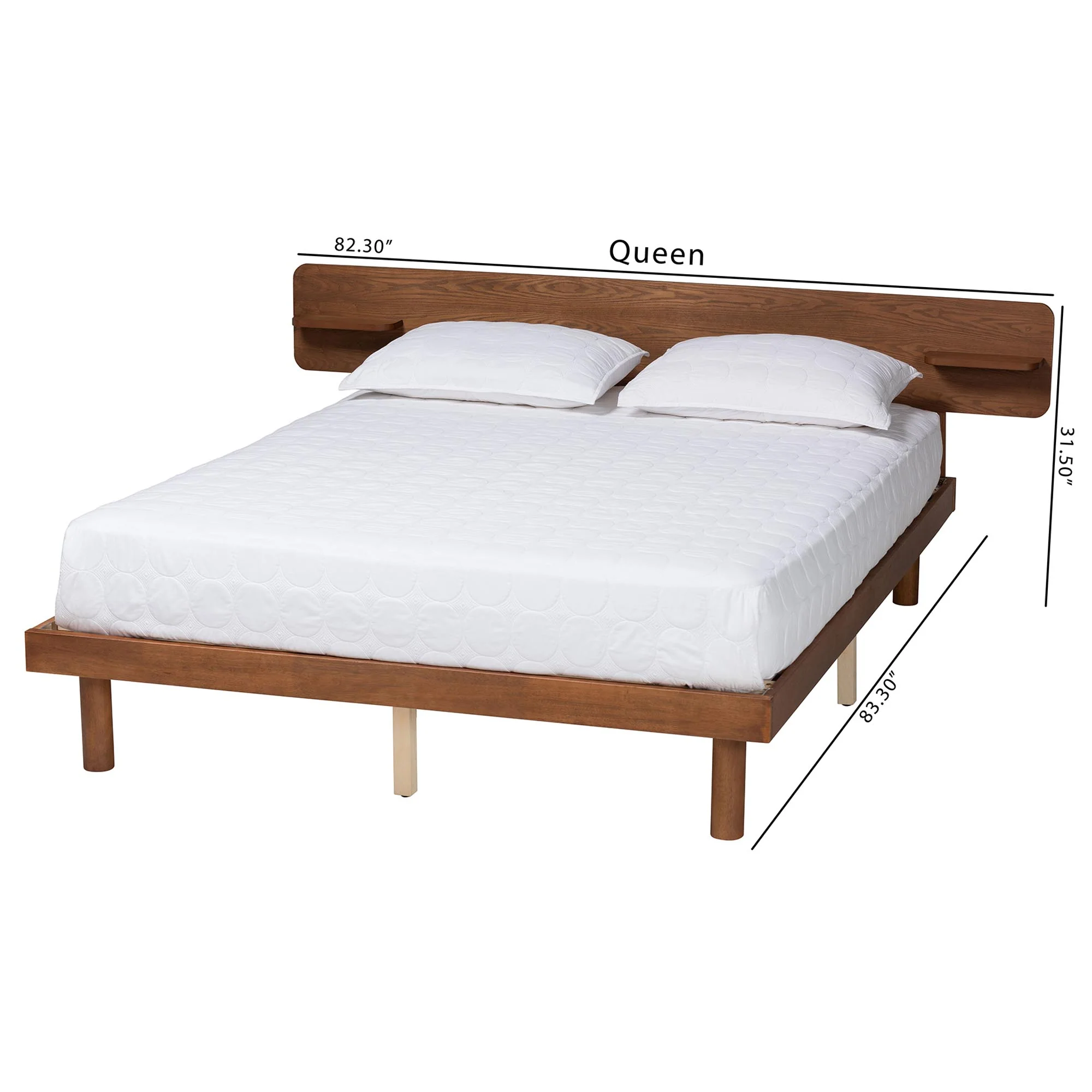 Baxton Studio Morana Mid-Century Modern Walnut Brown Finished Wood Queen Size Platform Bed with Built-in Shelf - Image 8