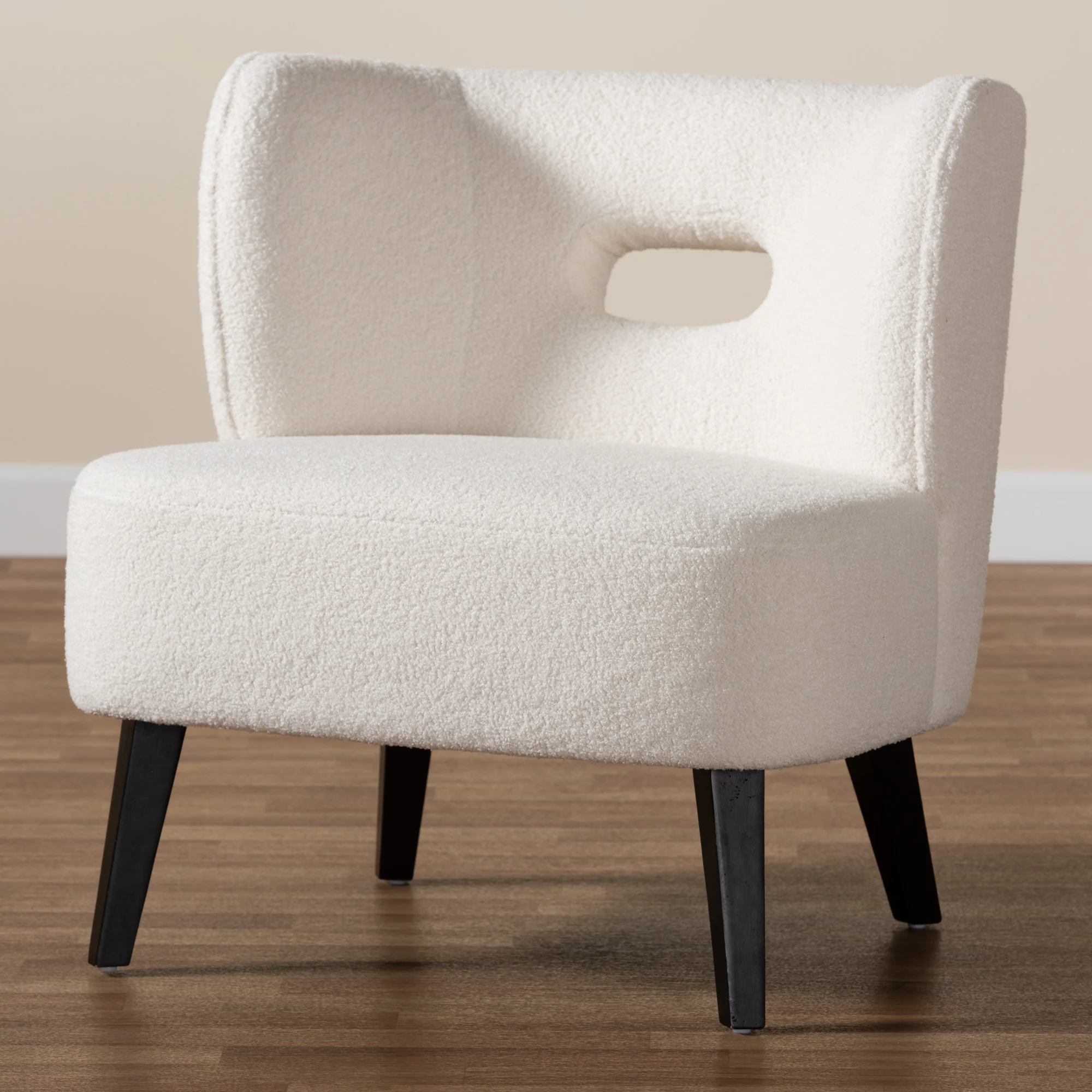 Baxton Studio Naara Modern and Contemporary Ivory Boucle Upholstered and Black Finished Wood Accent Chair - Image 2