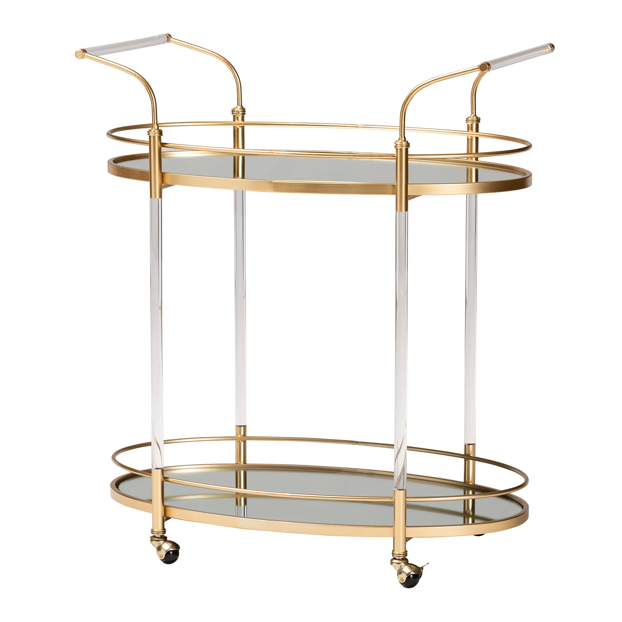 Baxton Studio Nakano Contemporary Glam and Luxe Gold Metal and Mirrored Glass 2-Tier Wine Cart - Image 2