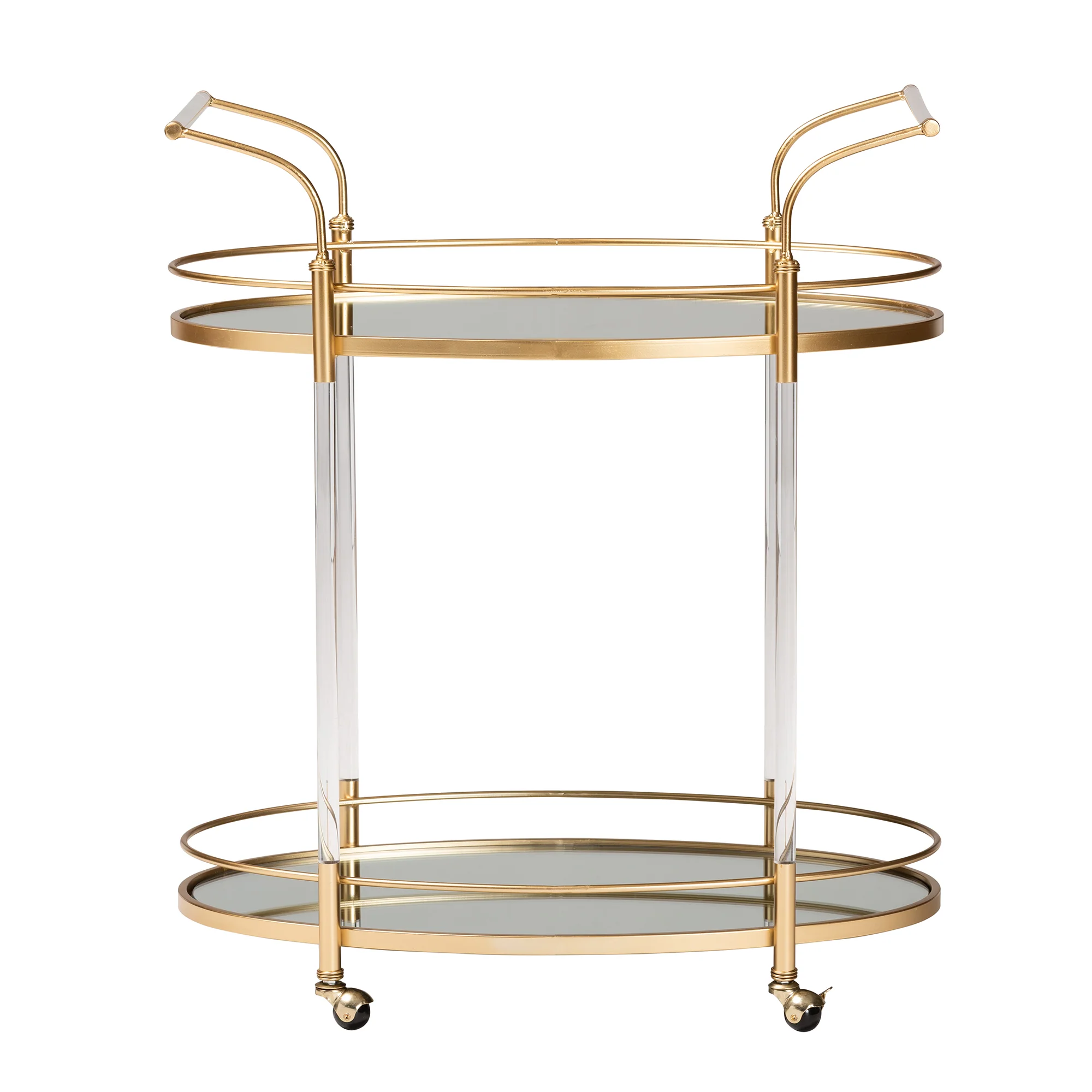 Baxton Studio Nakano Contemporary Glam and Luxe Gold Metal and Mirrored Glass 2-Tier Wine Cart - Image 3