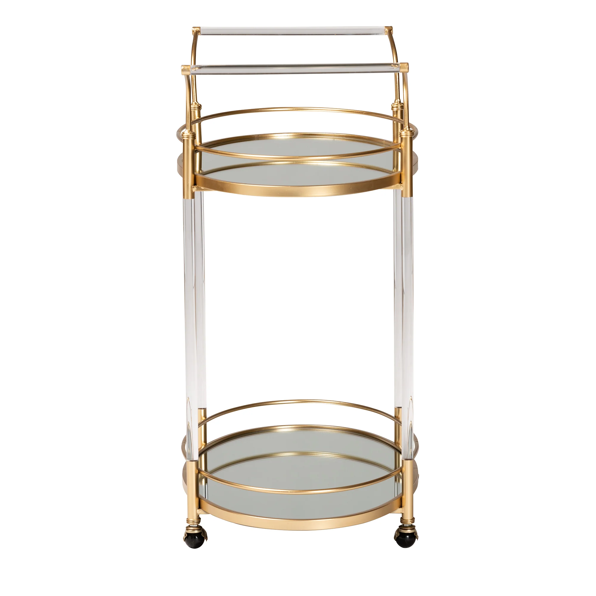 Baxton Studio Nakano Contemporary Glam and Luxe Gold Metal and Mirrored Glass 2-Tier Wine Cart - Image 4