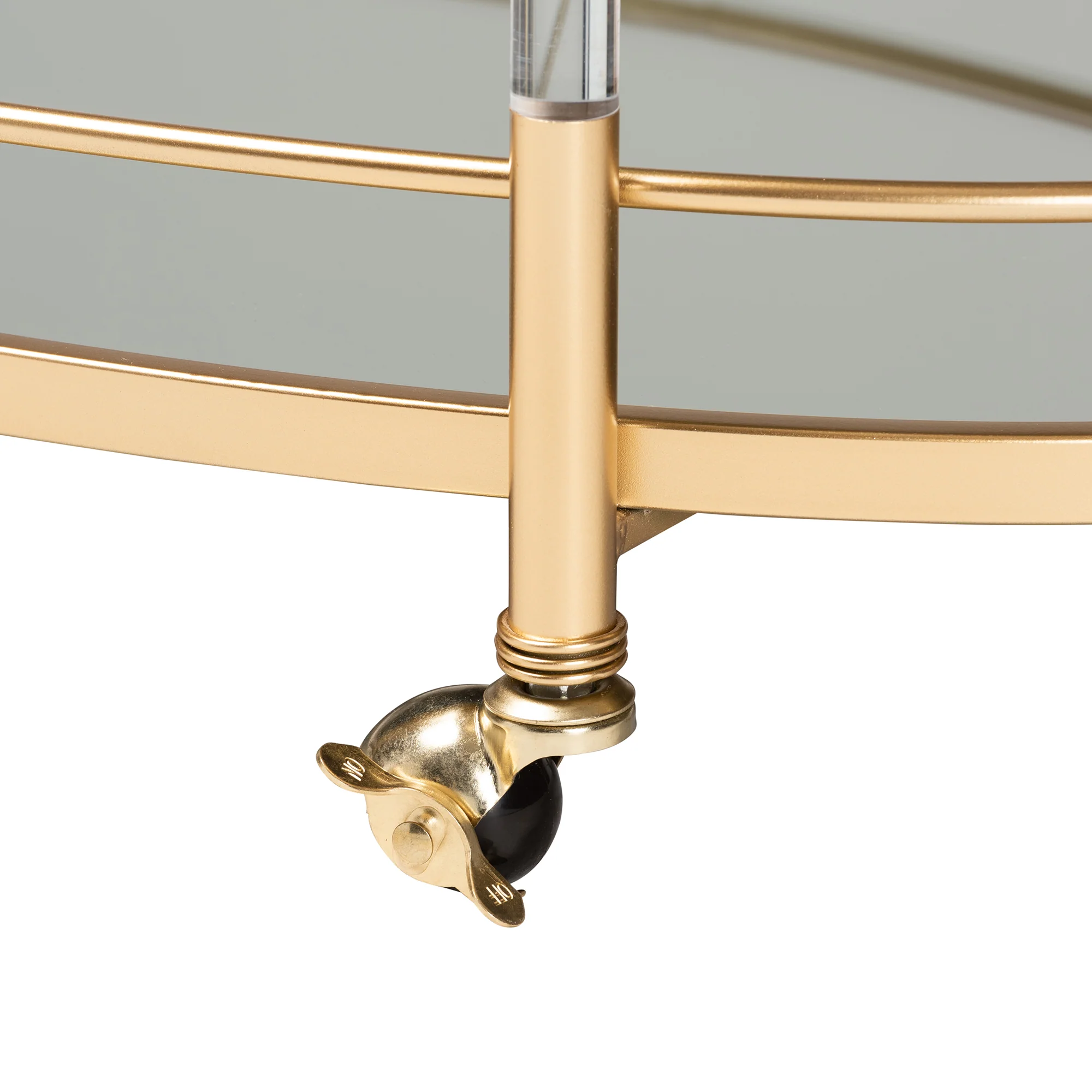 Baxton Studio Nakano Contemporary Glam and Luxe Gold Metal and Mirrored Glass 2-Tier Wine Cart - Image 6