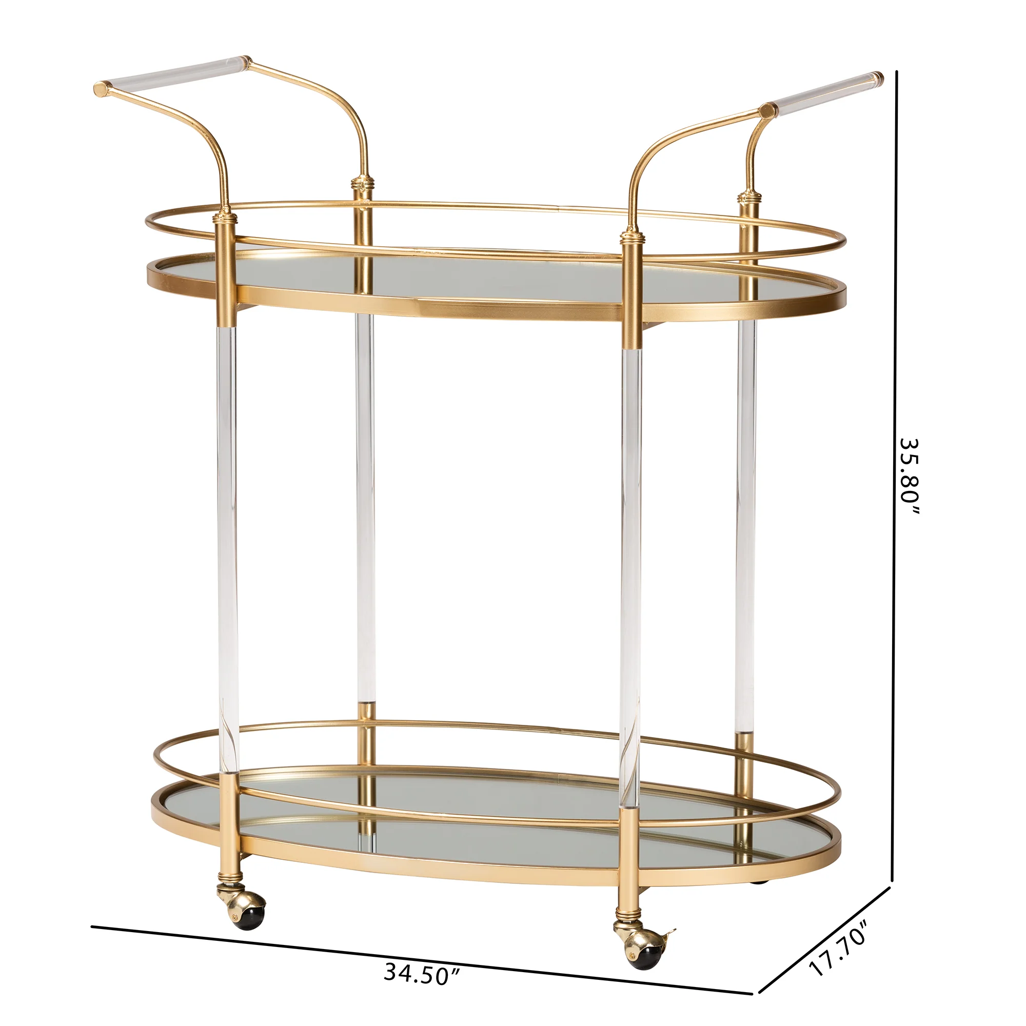Baxton Studio Nakano Contemporary Glam and Luxe Gold Metal and Mirrored Glass 2-Tier Wine Cart - Image 8
