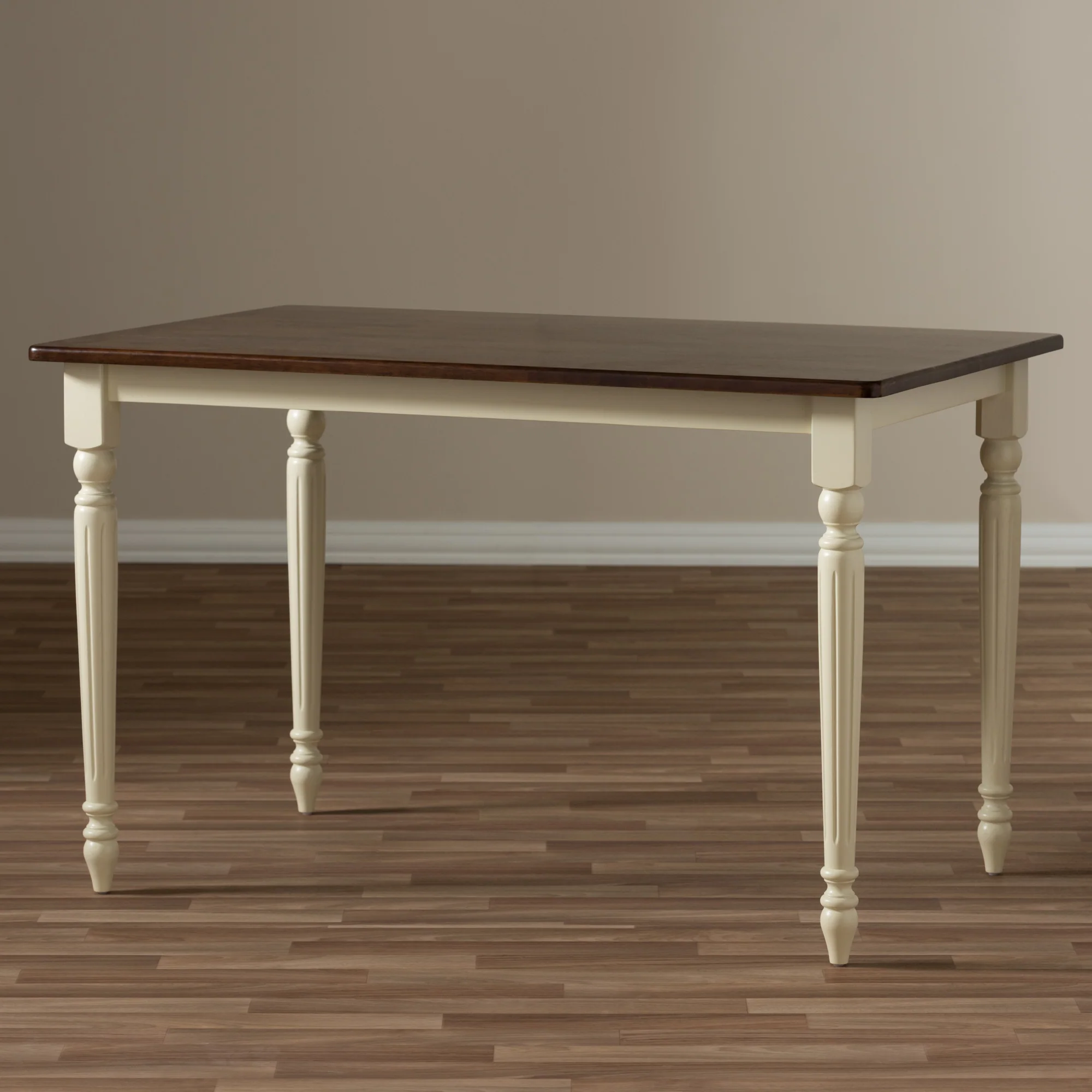 Baxton Studio Napoleon French Country Cottage Buttermilk and "Cherry" Brown Finishing Wood Dining Table - Image 7