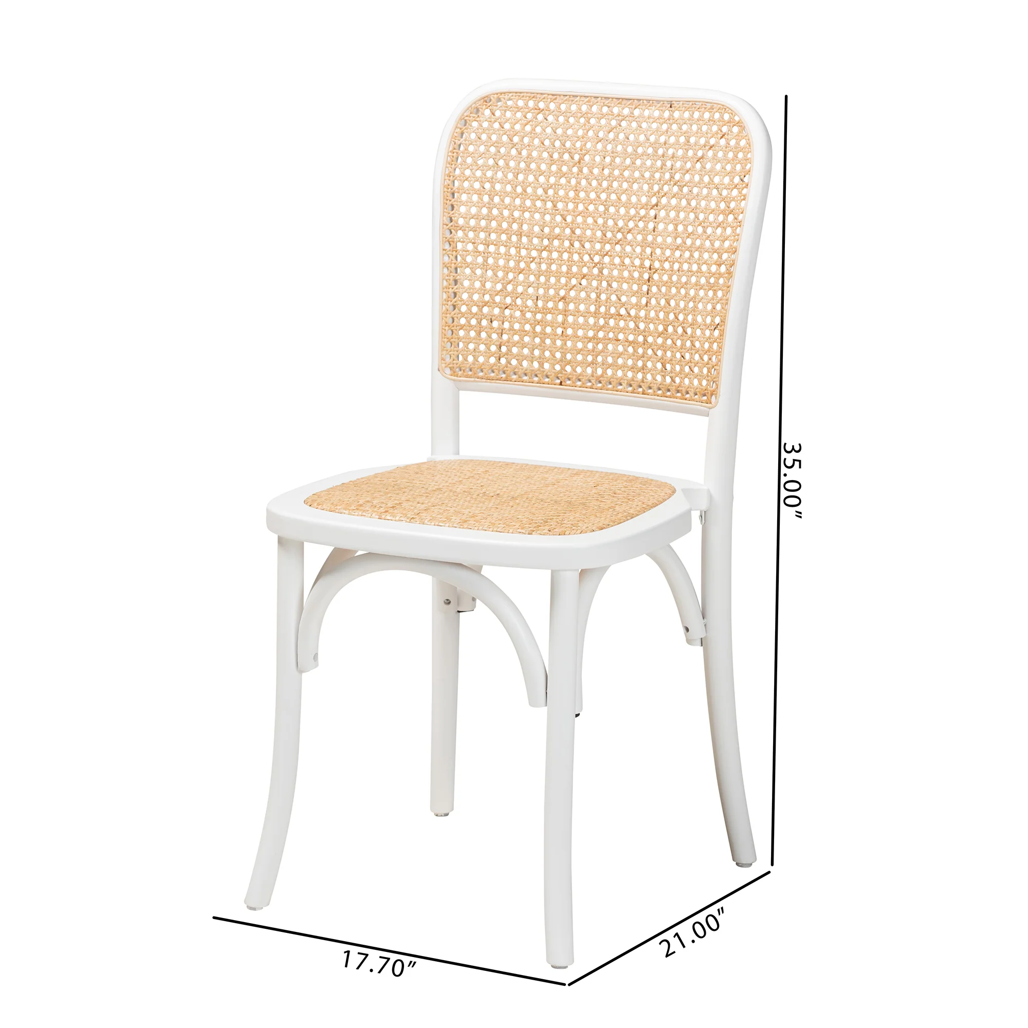 Baxton Studio Neah Japandi White Wood and Natural Rattan 2-Piece Dining Chair Set - Image 3