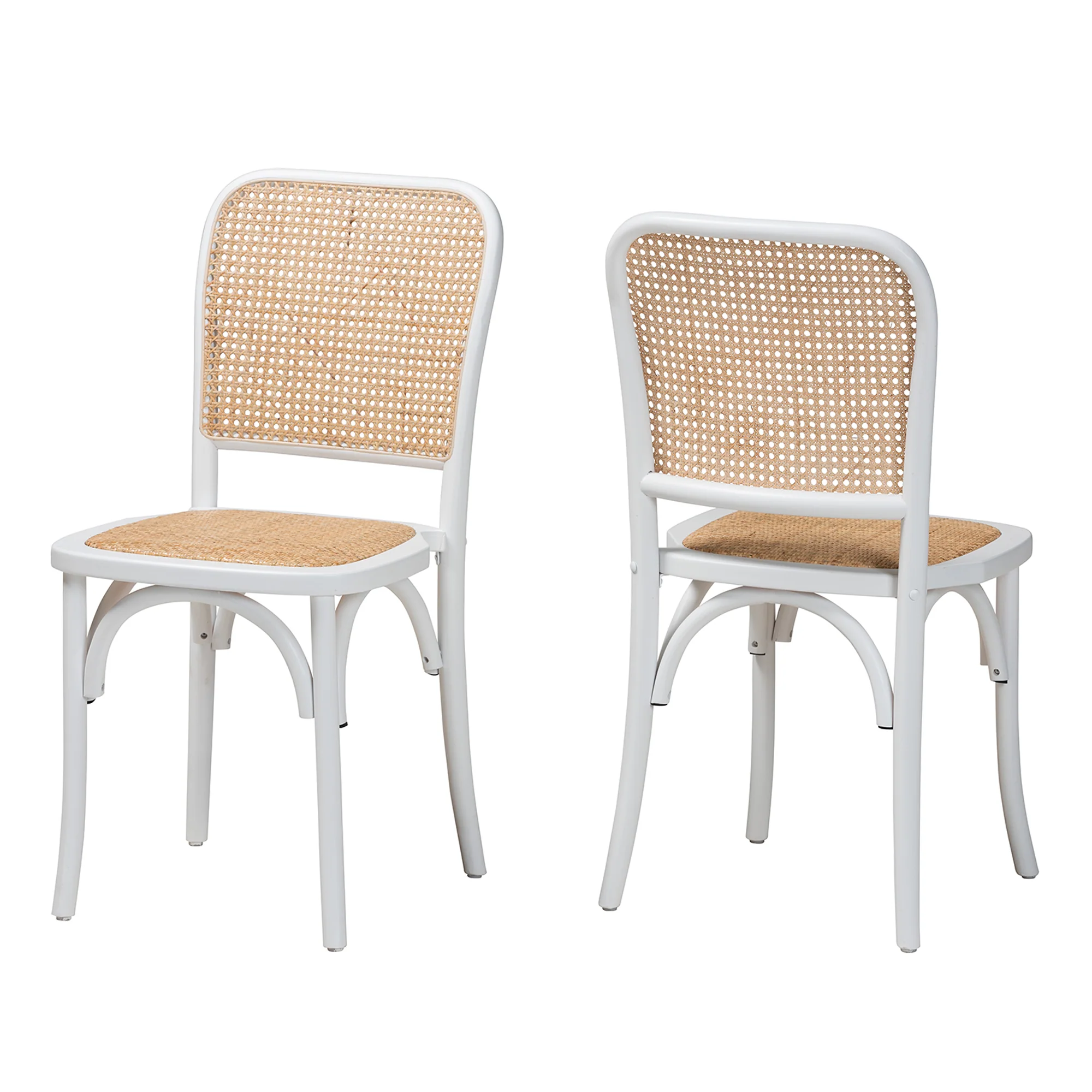 Baxton Studio Neah Japandi White Wood and Natural Rattan 2-Piece Dining Chair Set - Image 4