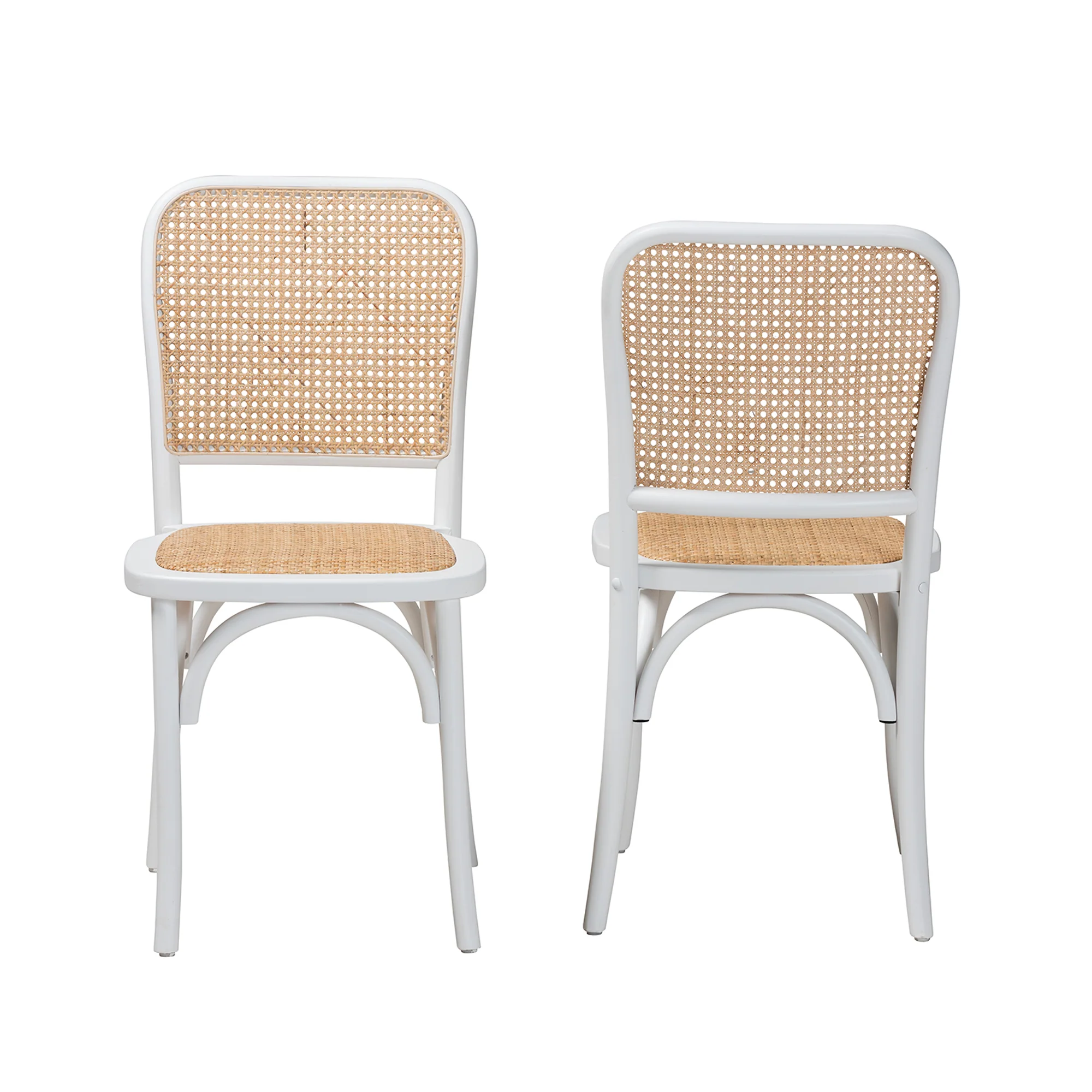 Baxton Studio Neah Japandi White Wood and Natural Rattan 2-Piece Dining Chair Set - Image 5