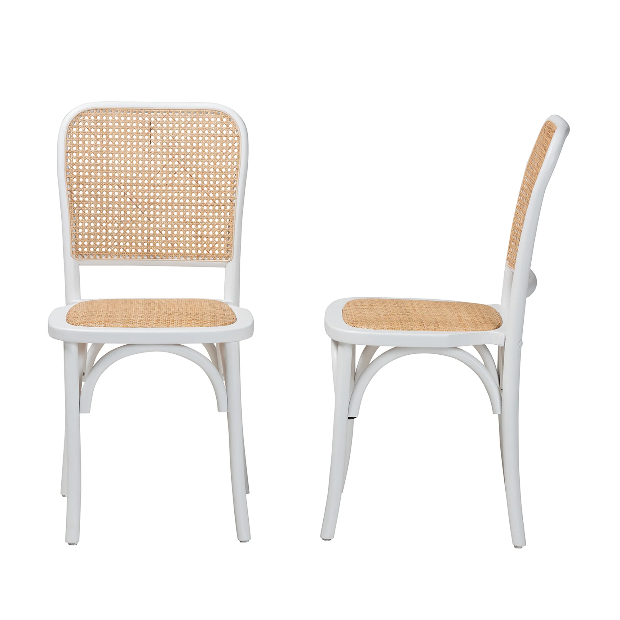 Baxton Studio Neah Japandi White Wood and Natural Rattan 2-Piece Dining Chair Set - Image 6