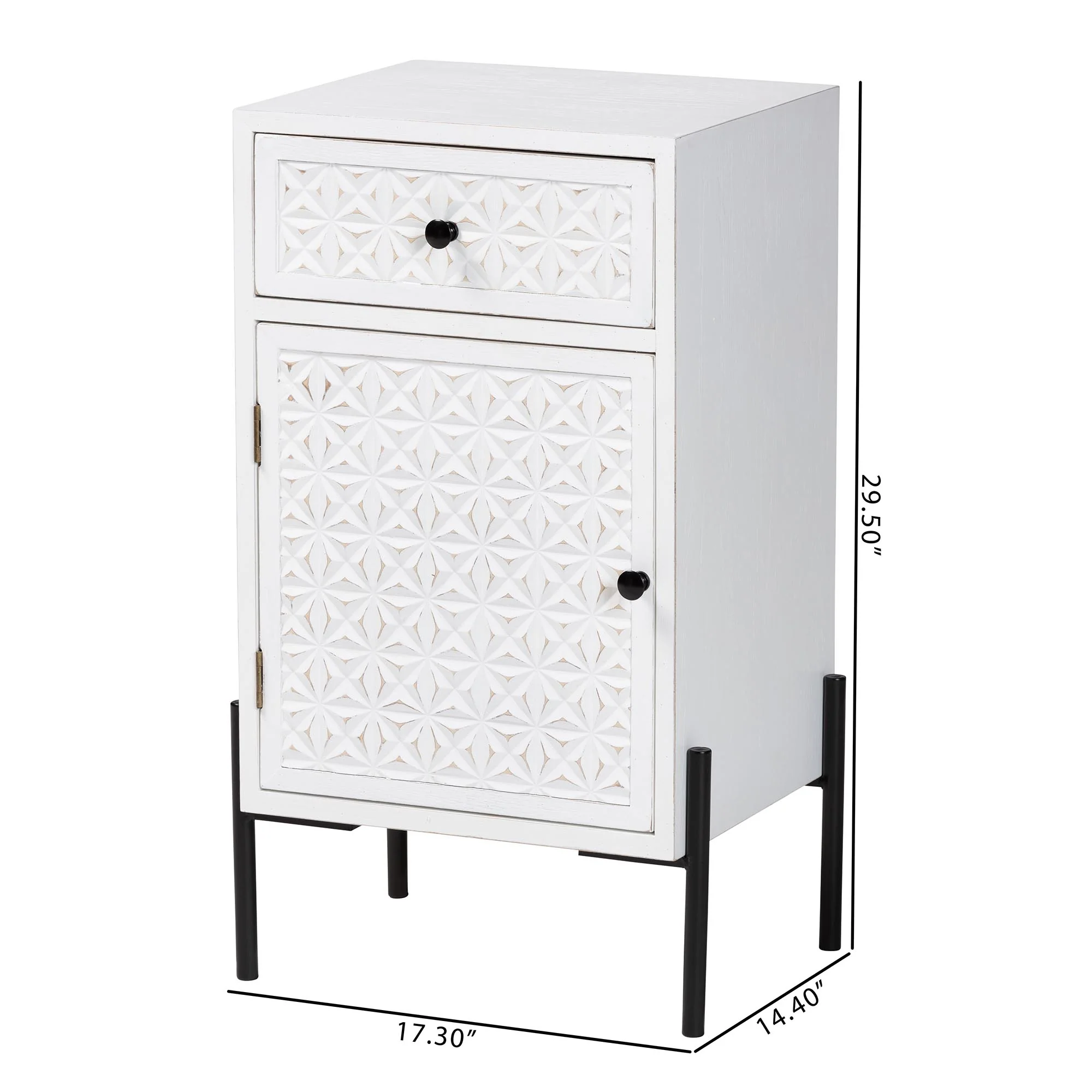 Baxton Studio Nefeli Mid-Century Transitional White Finished Wood and Black Metal 1-Drawer Storage Cabinet - Image 10