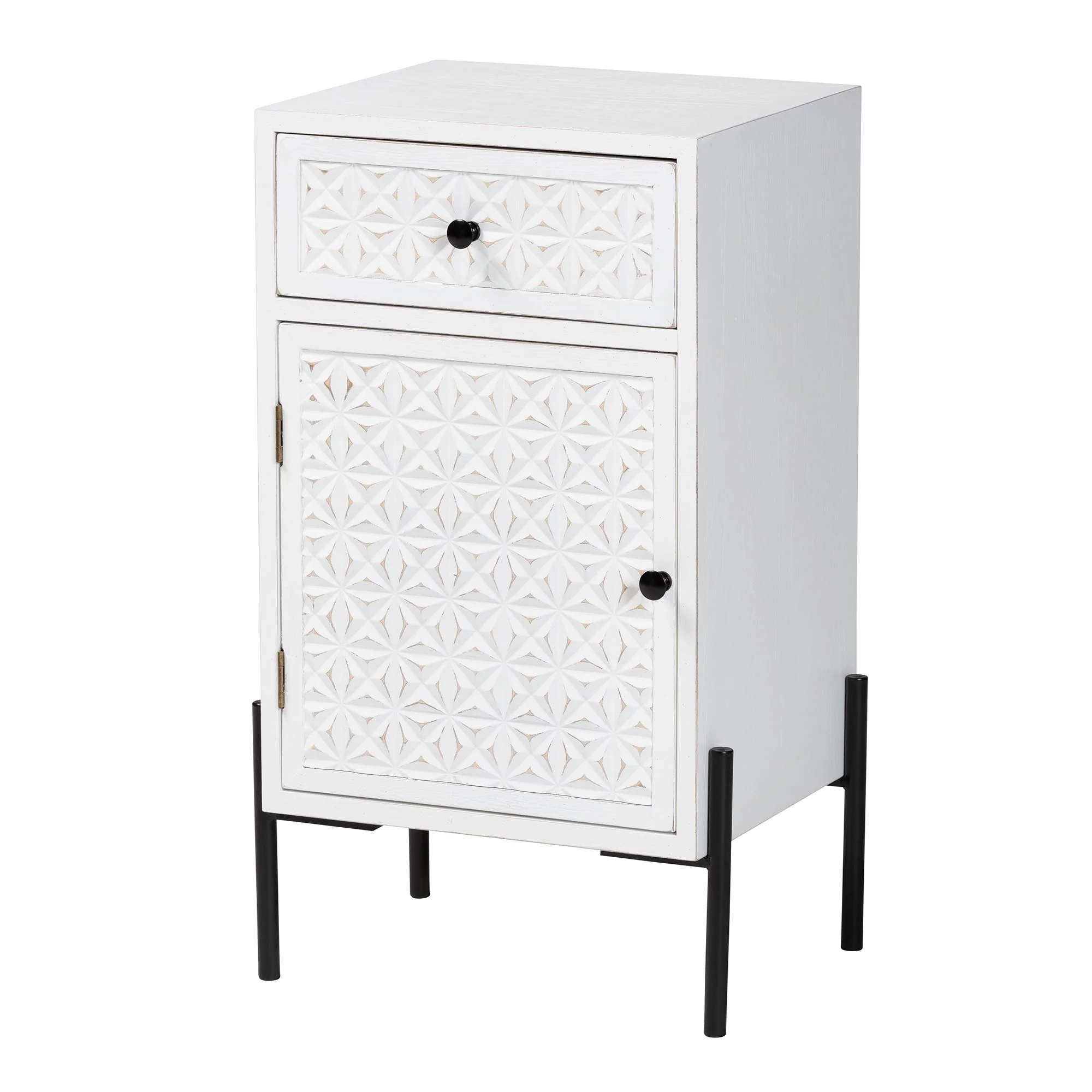 Baxton Studio Nefeli Mid-Century Transitional White Finished Wood and Black Metal 1-Drawer Storage Cabinet - Image 2