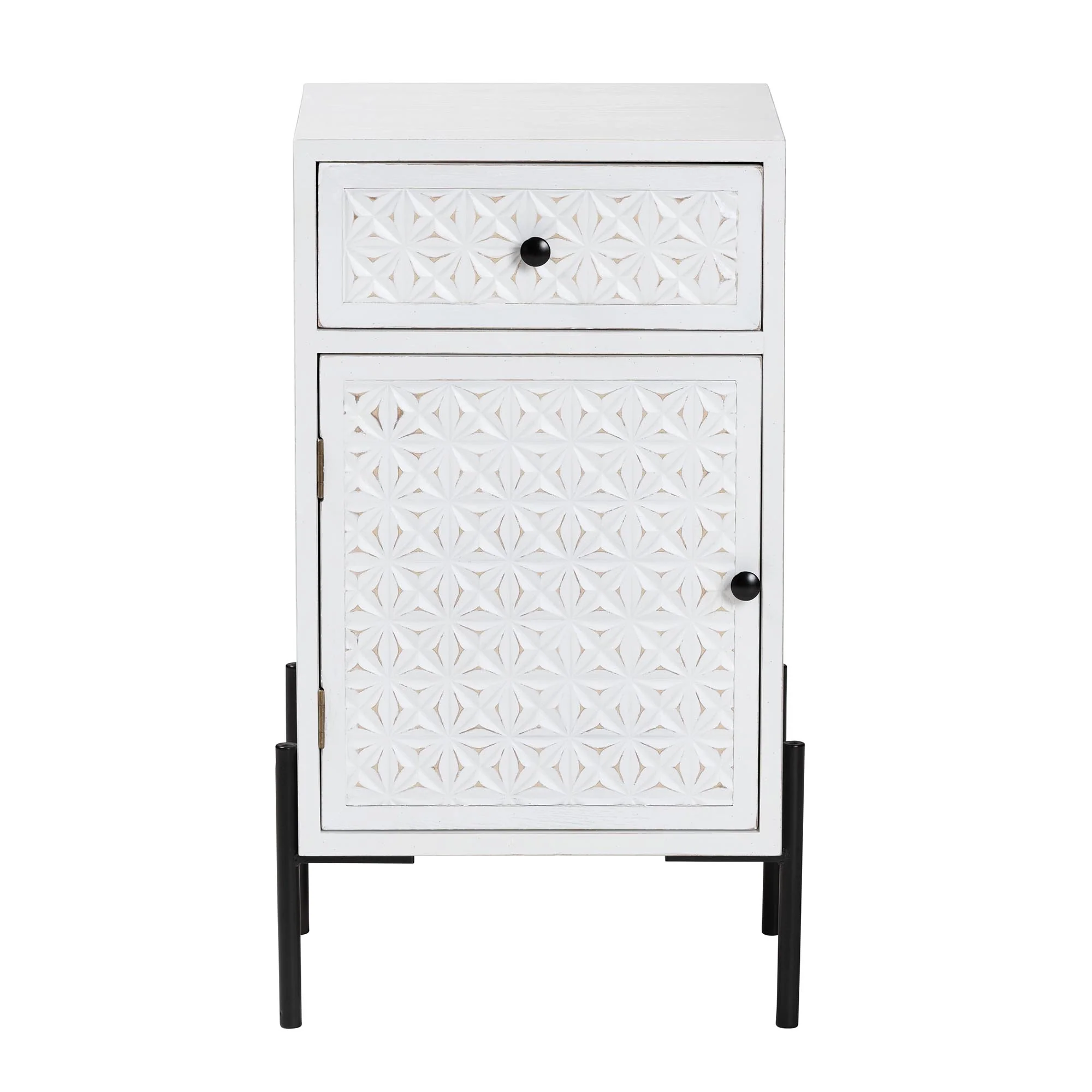 Baxton Studio Nefeli Mid-Century Transitional White Finished Wood and Black Metal 1-Drawer Storage Cabinet - Image 4