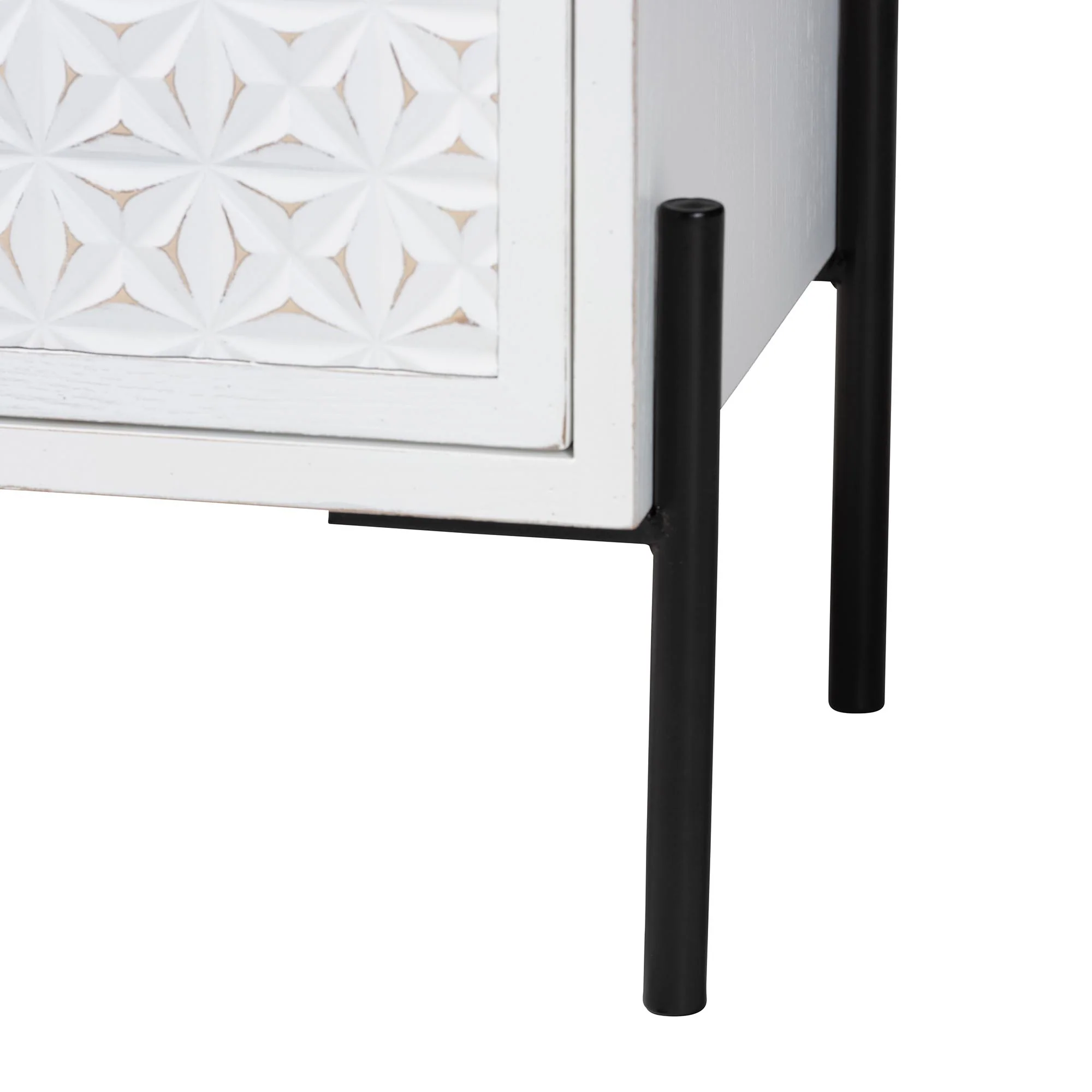Baxton Studio Nefeli Mid-Century Transitional White Finished Wood and Black Metal 1-Drawer Storage Cabinet - Image 7