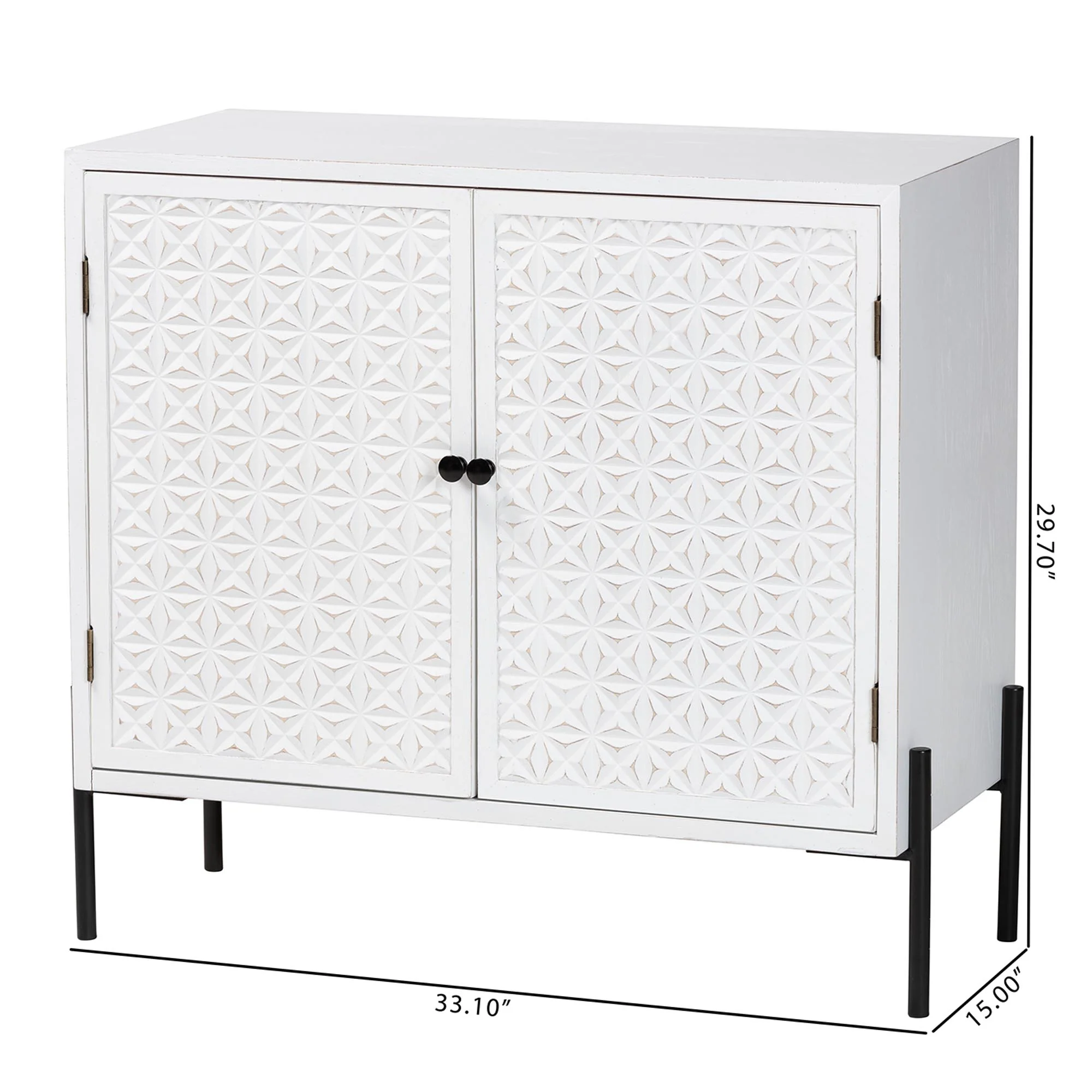 Baxton Studio Nefeli Mid-Century Transitional White Finished Wood and Black Metal 2-Door Storage Cabinet - Image 10