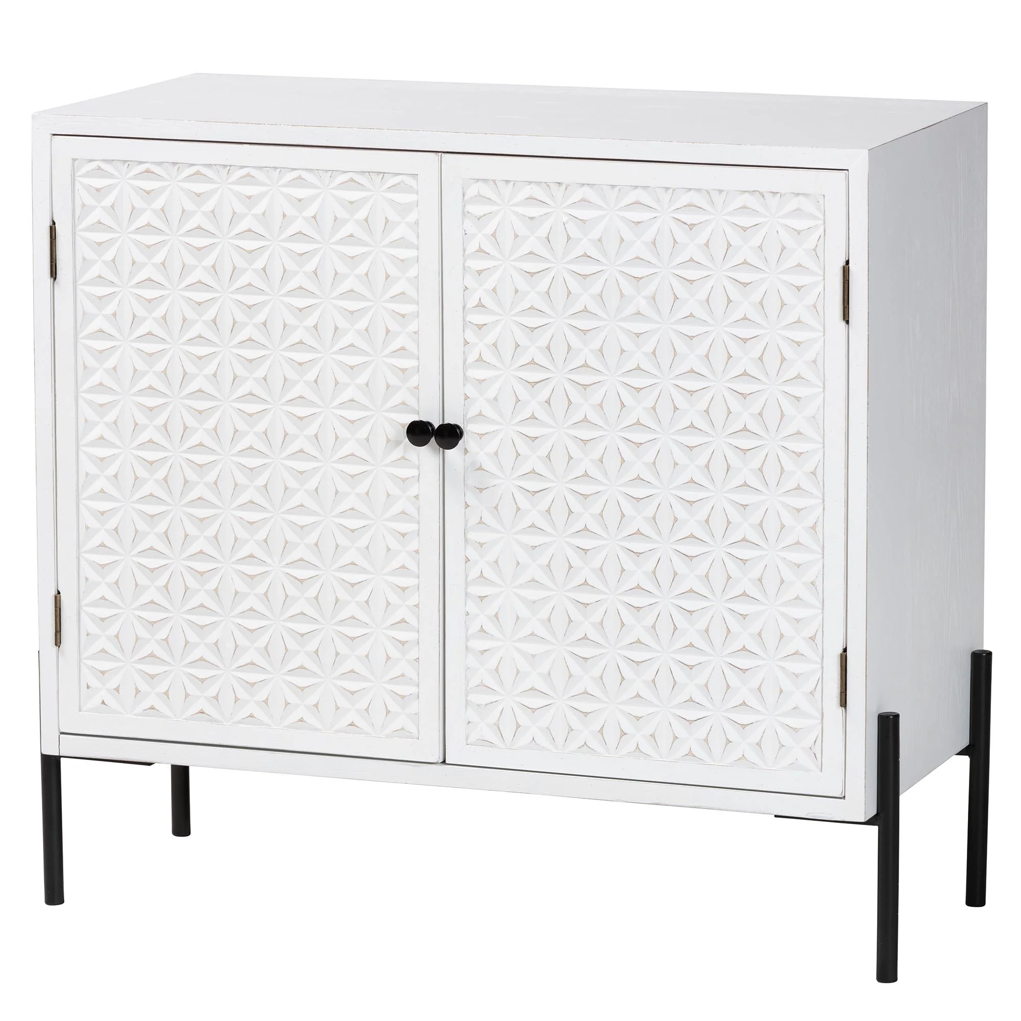 Baxton Studio Nefeli Mid-Century Transitional White Finished Wood and Black Metal 2-Door Storage Cabinet - Image 2