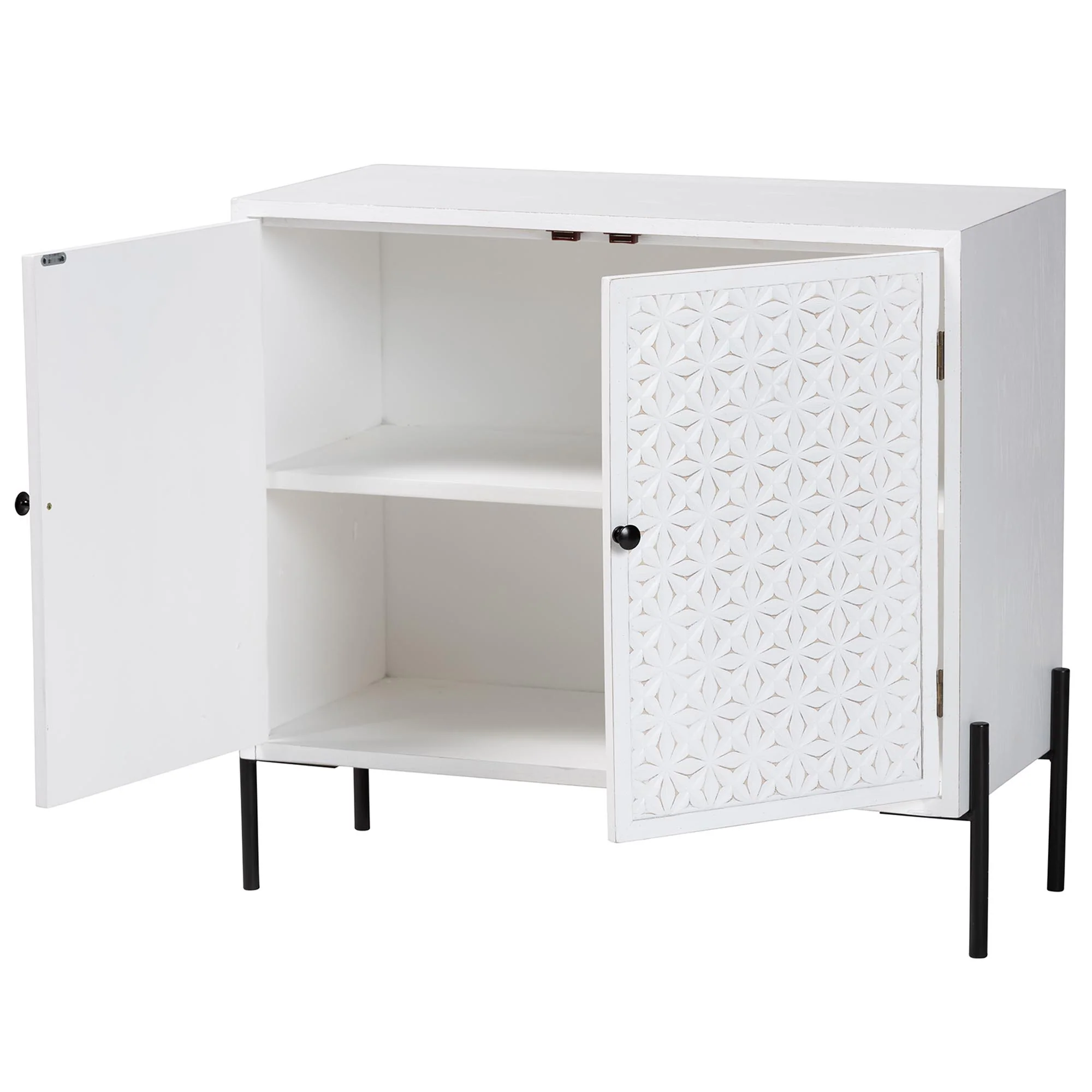 Baxton Studio Nefeli Mid-Century Transitional White Finished Wood and Black Metal 2-Door Storage Cabinet - Image 3