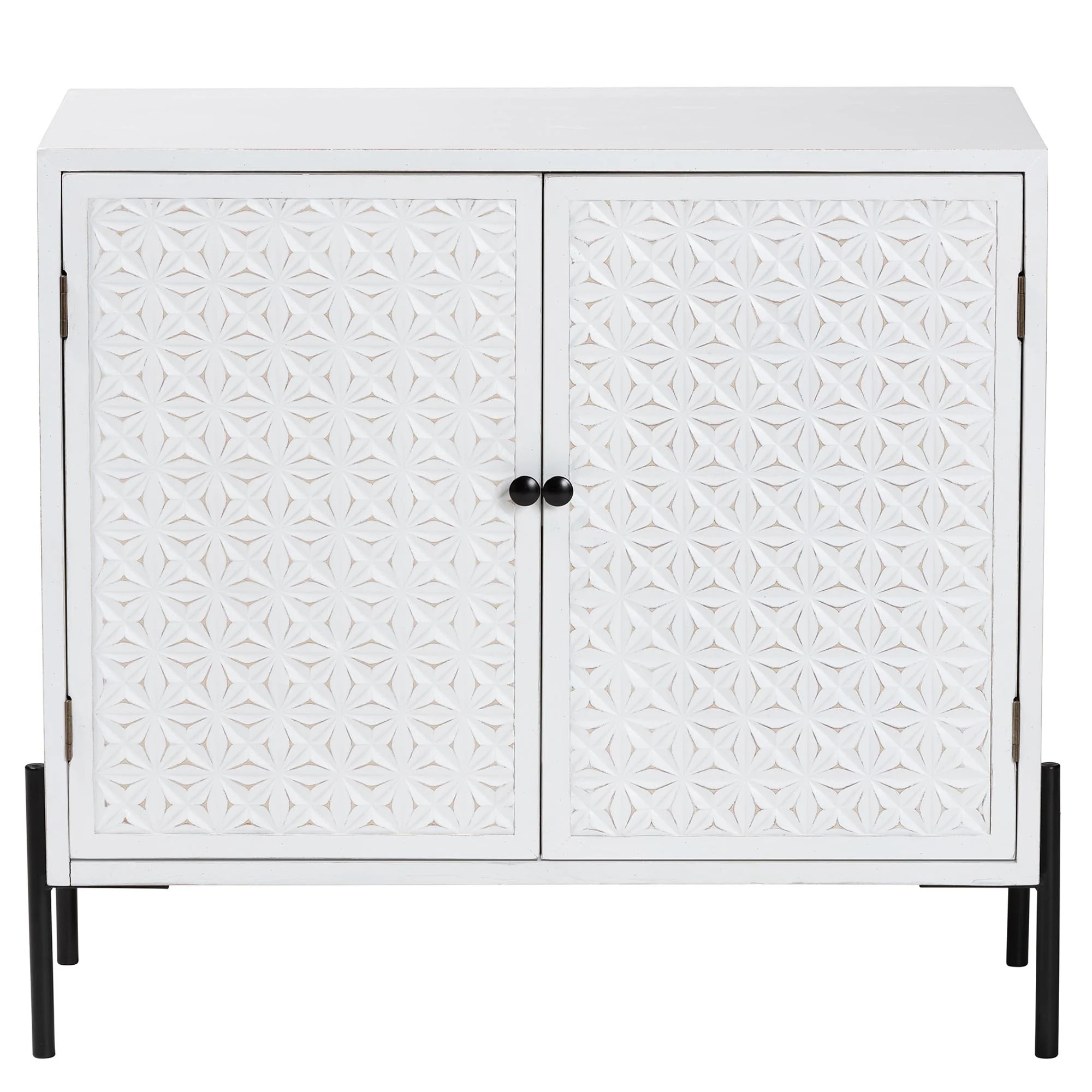 Baxton Studio Nefeli Mid-Century Transitional White Finished Wood and Black Metal 2-Door Storage Cabinet - Image 5