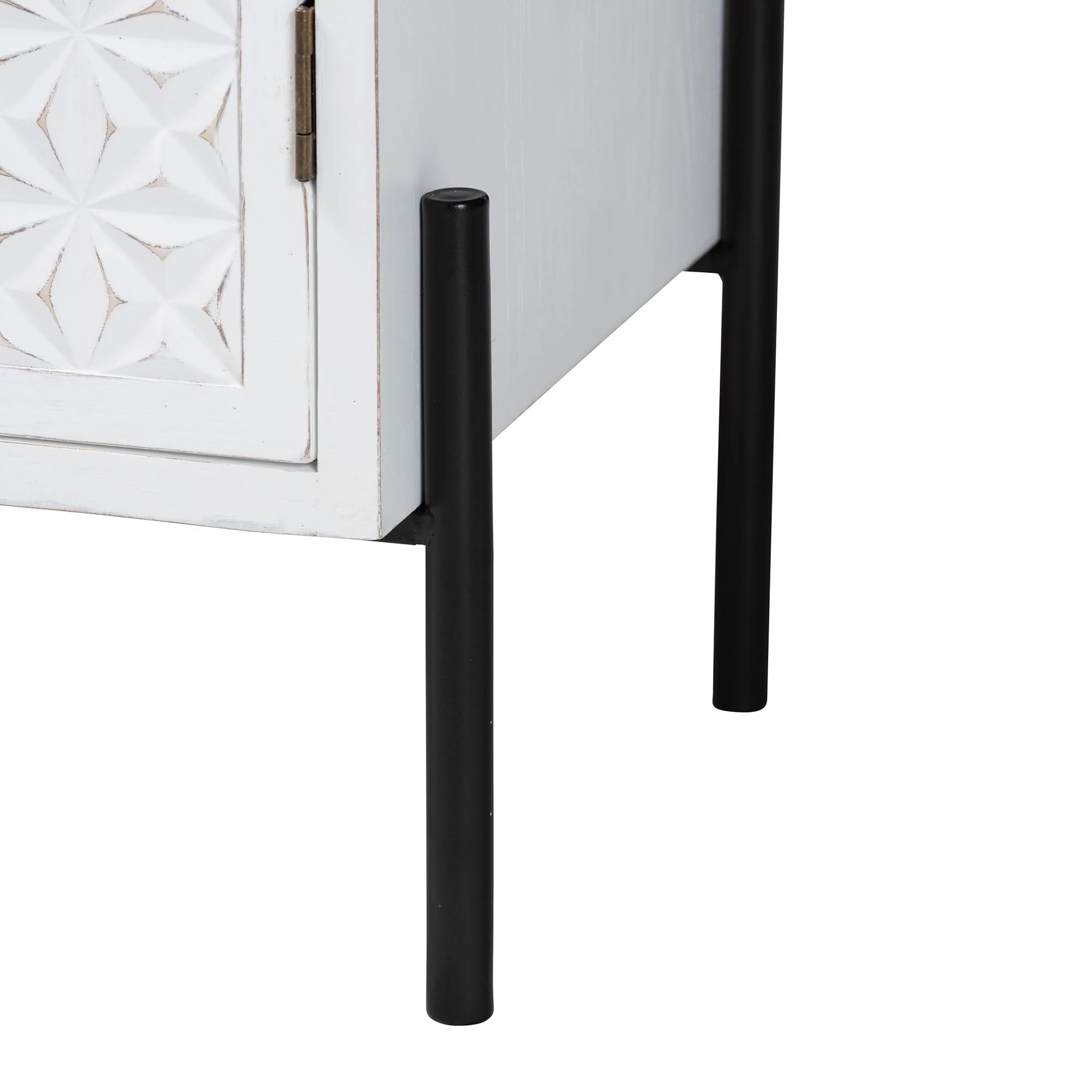 Baxton Studio Nefeli Mid-Century Transitional White Finished Wood and Black Metal 2-Door Storage Cabinet - Image 7