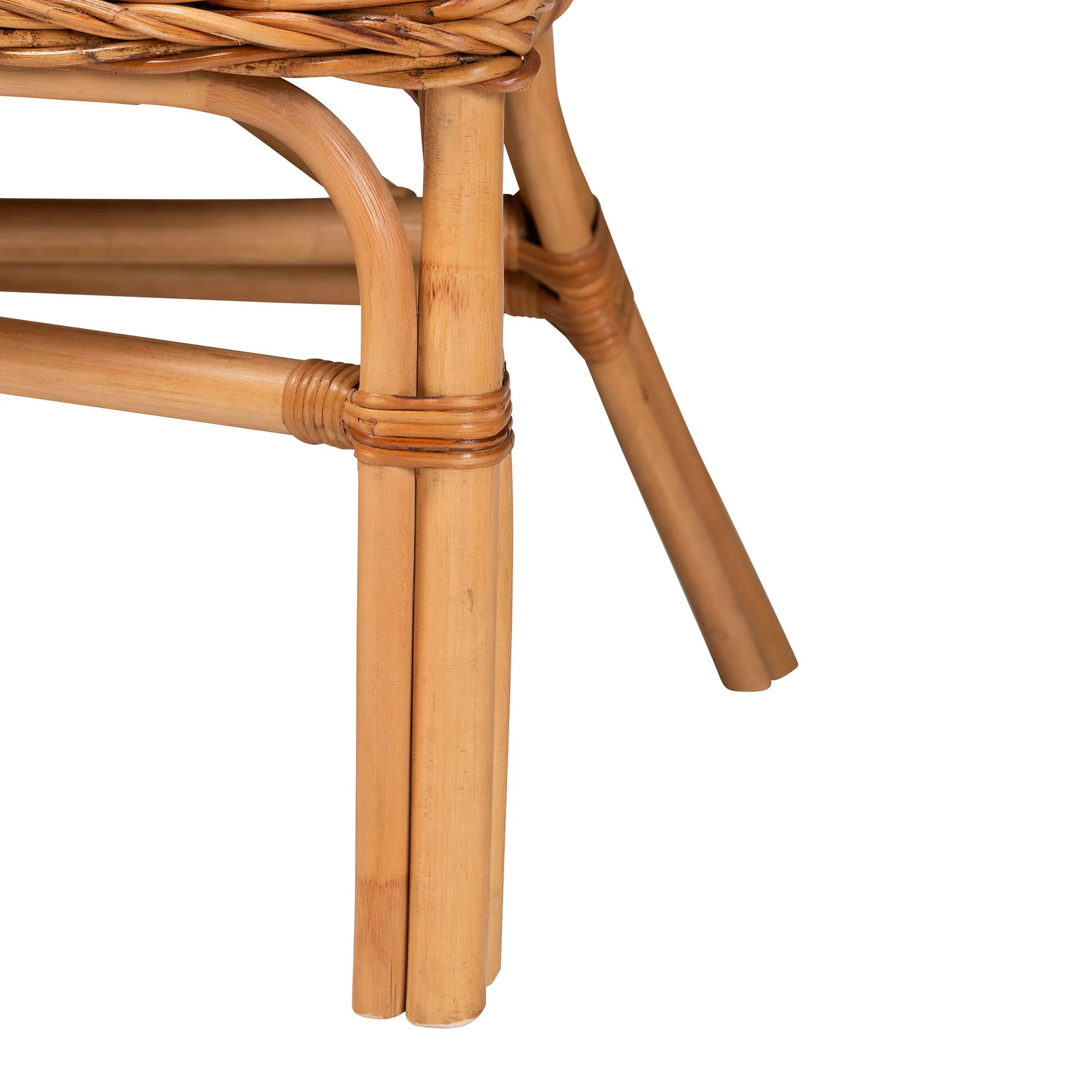 Baxton Studio Nella Modern Bohemian Natural Brown Finished Wood and Rattan 3-Piece Dining Nook Set - Image 11