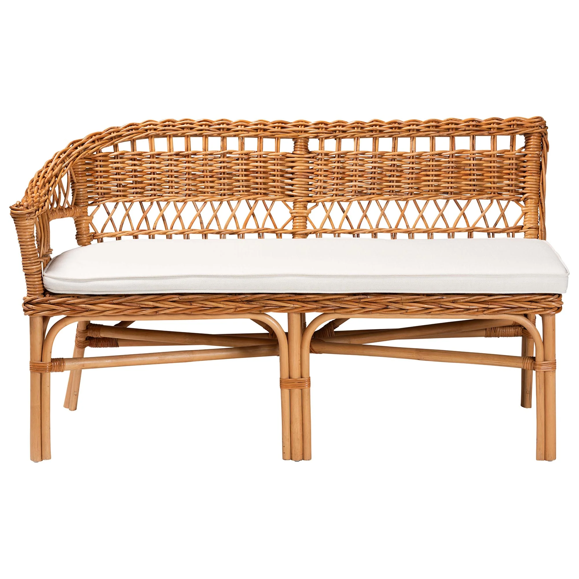 Baxton Studio Nella Modern Bohemian Natural Brown Finished Wood and Rattan 3-Piece Dining Nook Set - Image 6