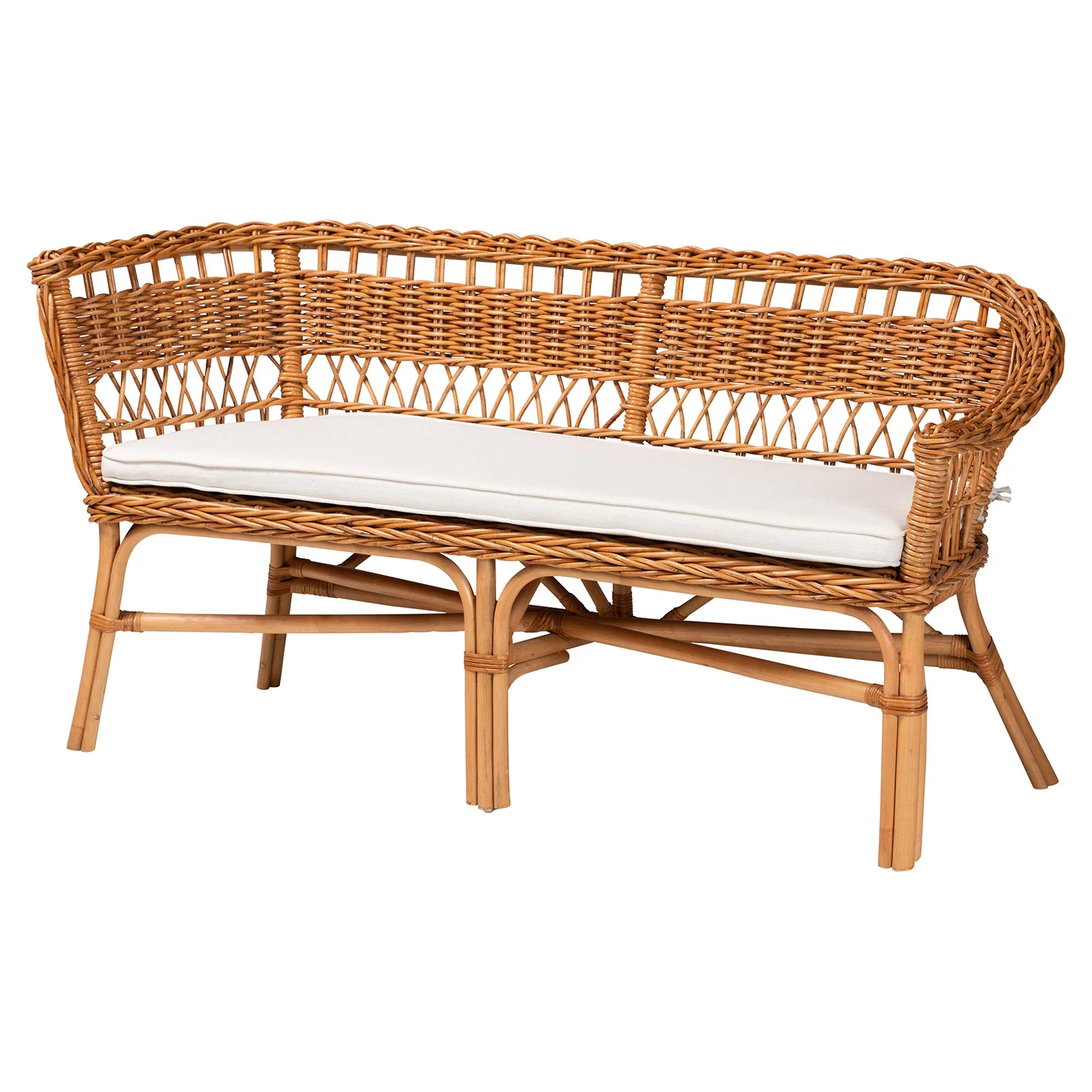 Baxton Studio Nella Modern Bohemian Natural Brown Finished Wood and Rattan 3-Piece Dining Nook Set - Image 7