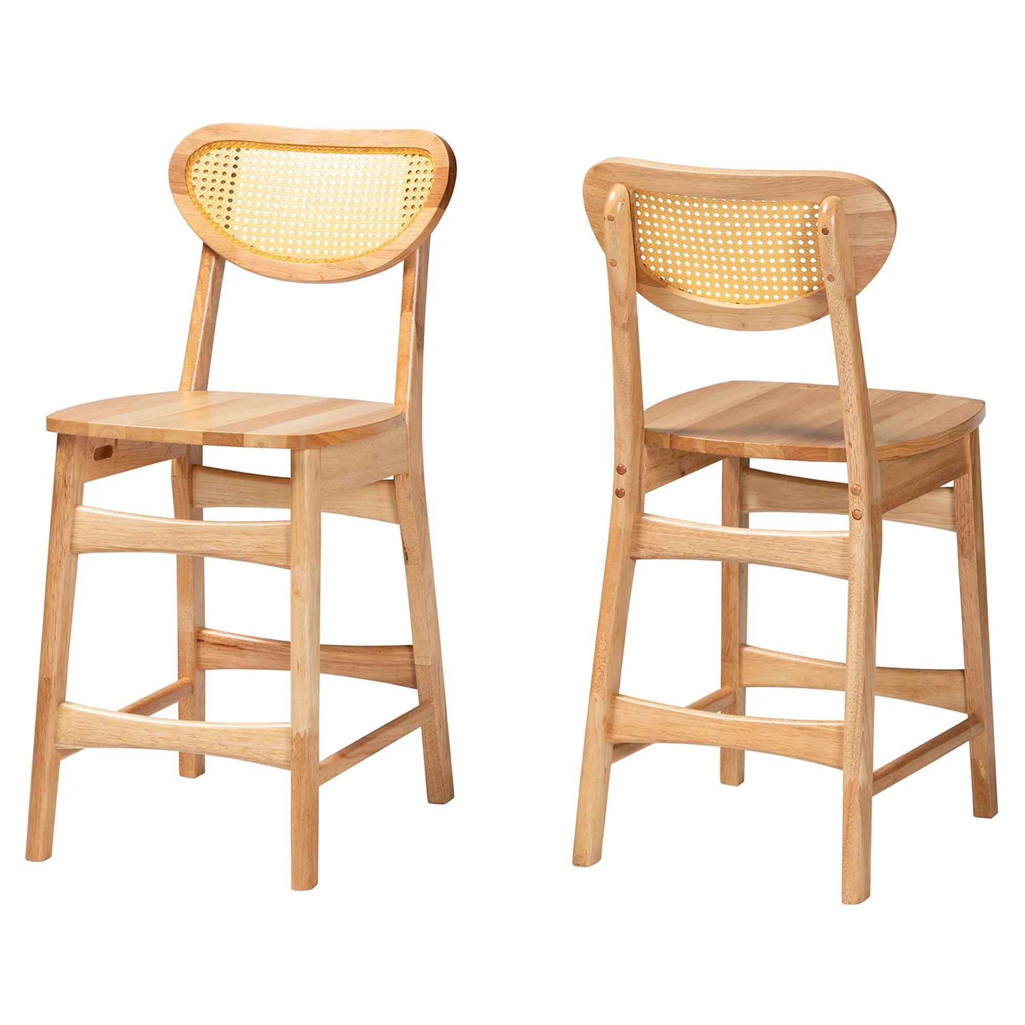 Baxton Studio Nenet Mid-Century Modern Oak Brown Finished Wood and Rattan 2-Piece Counter Stool Set - Image 2