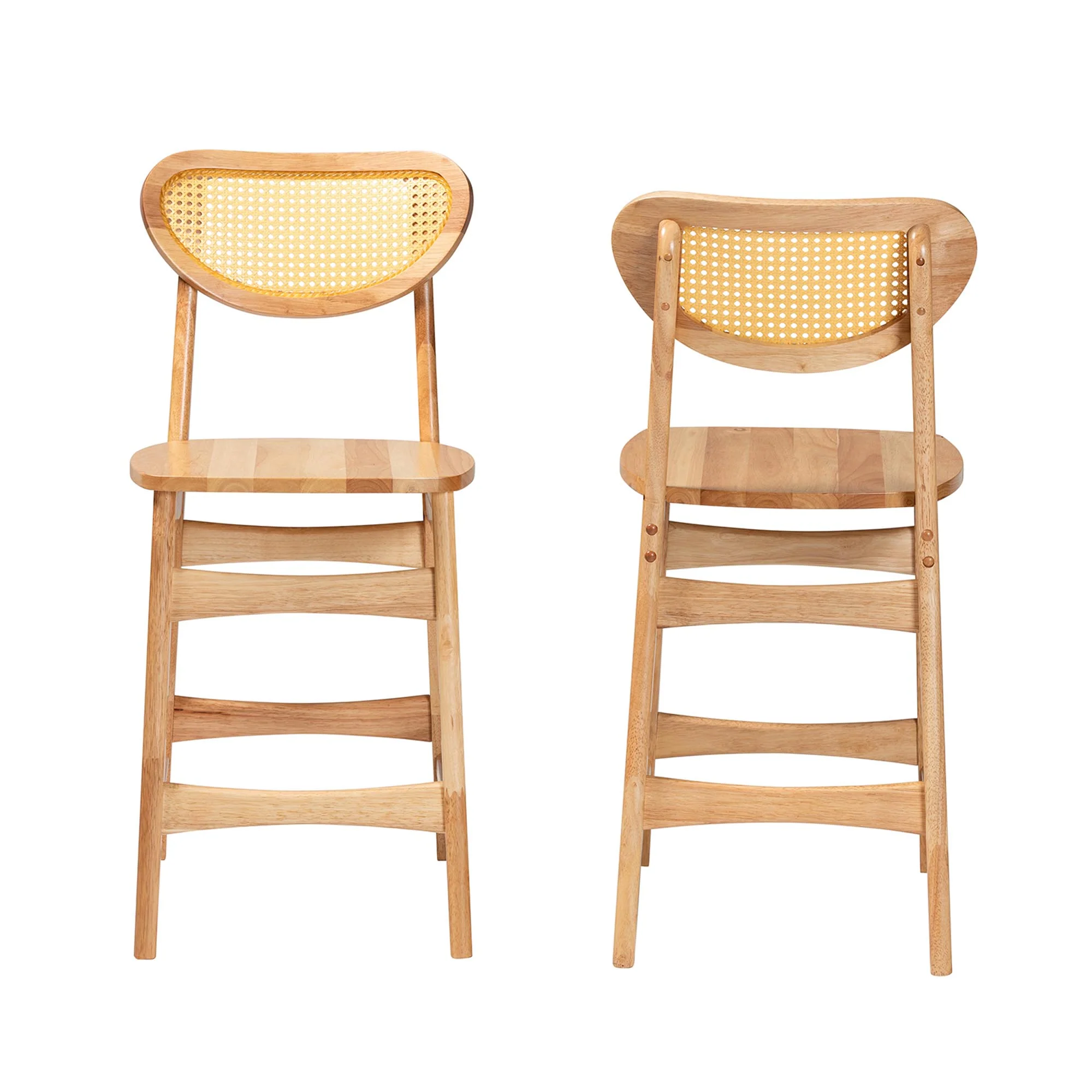 Baxton Studio Nenet Mid-Century Modern Oak Brown Finished Wood and Rattan 2-Piece Counter Stool Set - Image 3