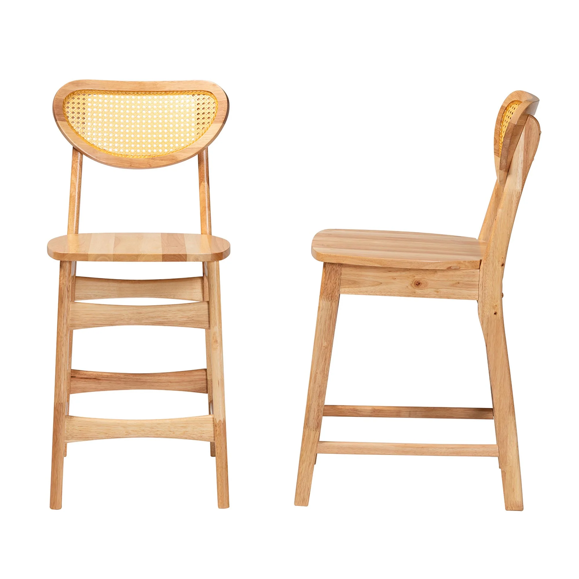 Baxton Studio Nenet Mid-Century Modern Oak Brown Finished Wood and Rattan 2-Piece Counter Stool Set - Image 4