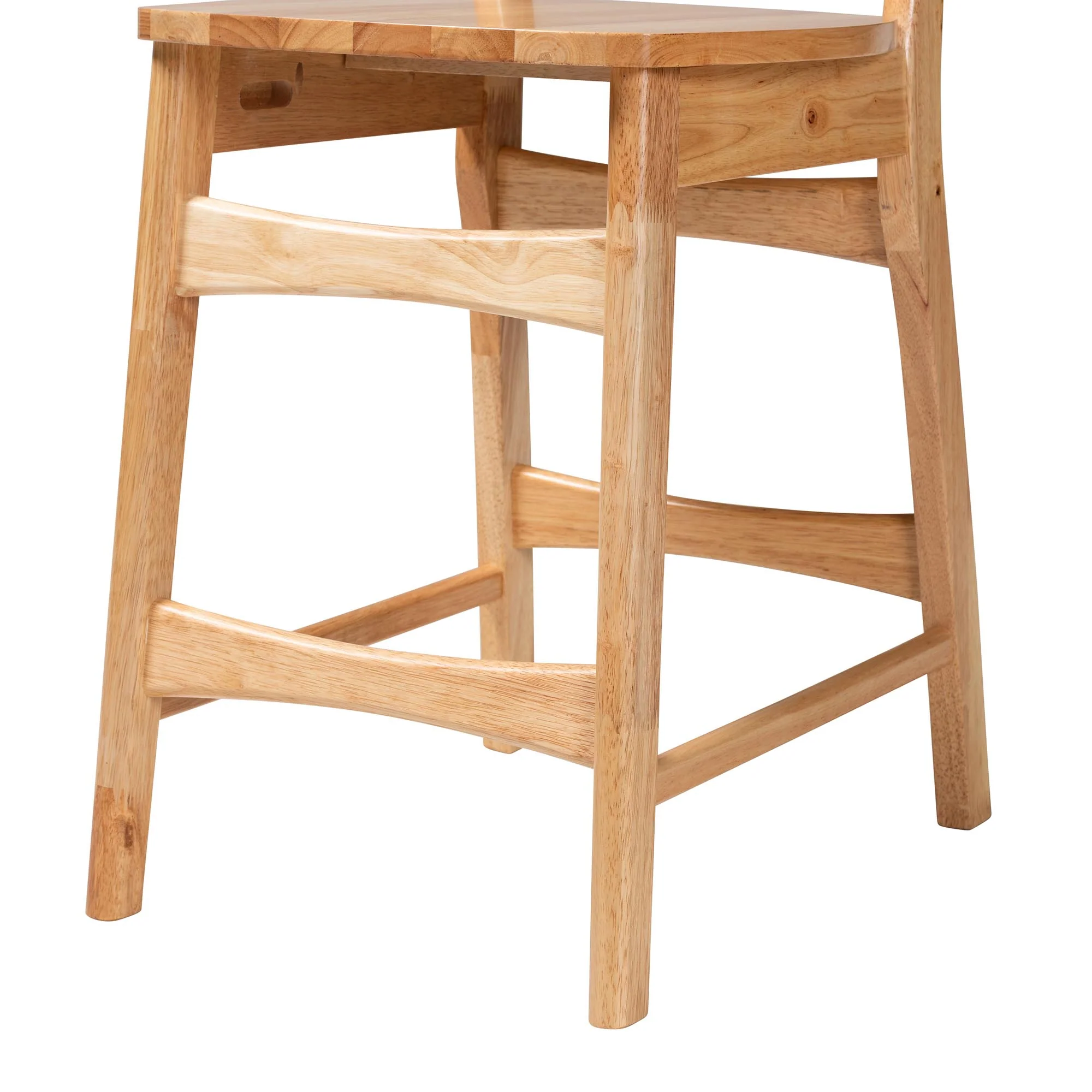 Baxton Studio Nenet Mid-Century Modern Oak Brown Finished Wood and Rattan 2-Piece Counter Stool Set - Image 6