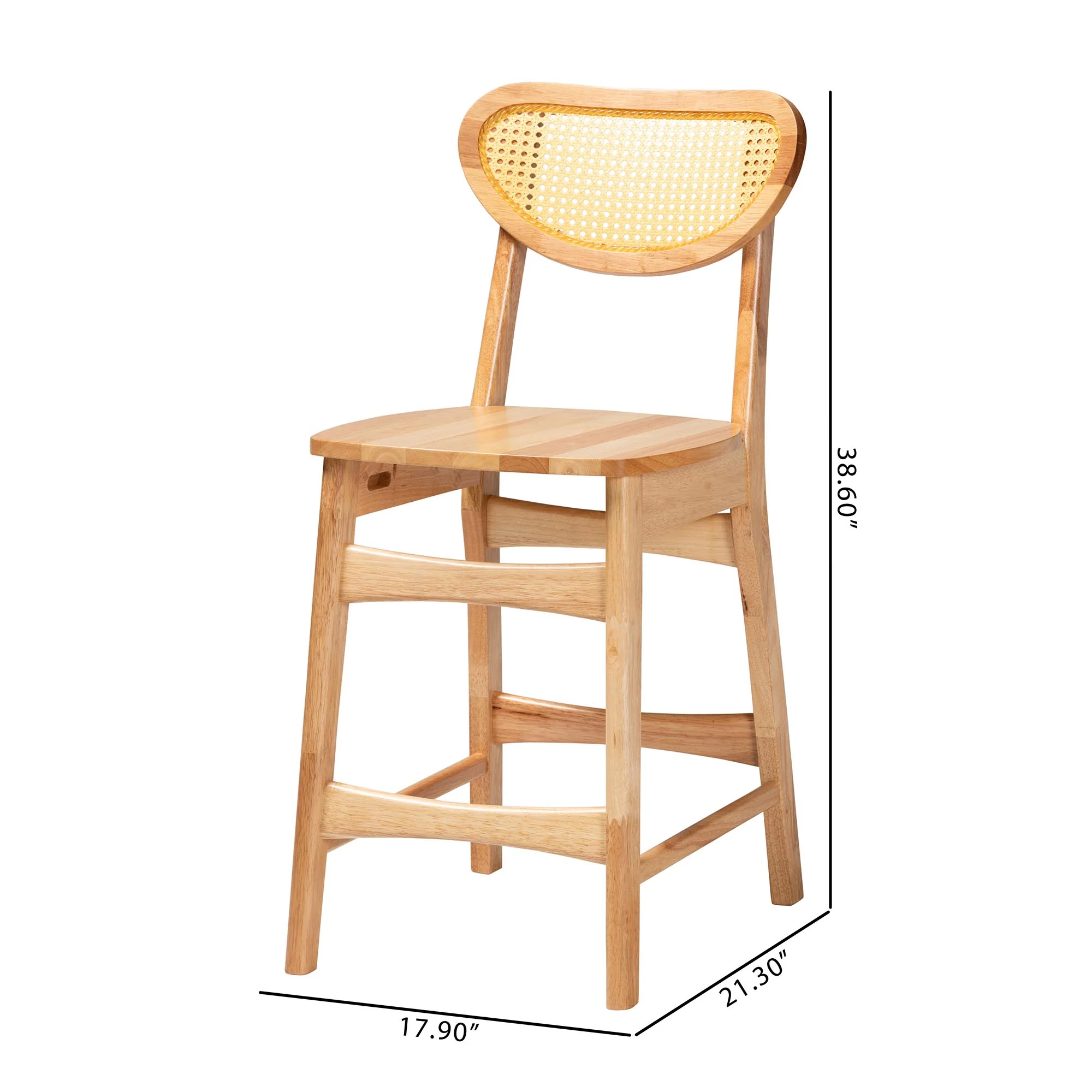 Baxton Studio Nenet Mid-Century Modern Oak Brown Finished Wood and Rattan 2-Piece Counter Stool Set - Image 8