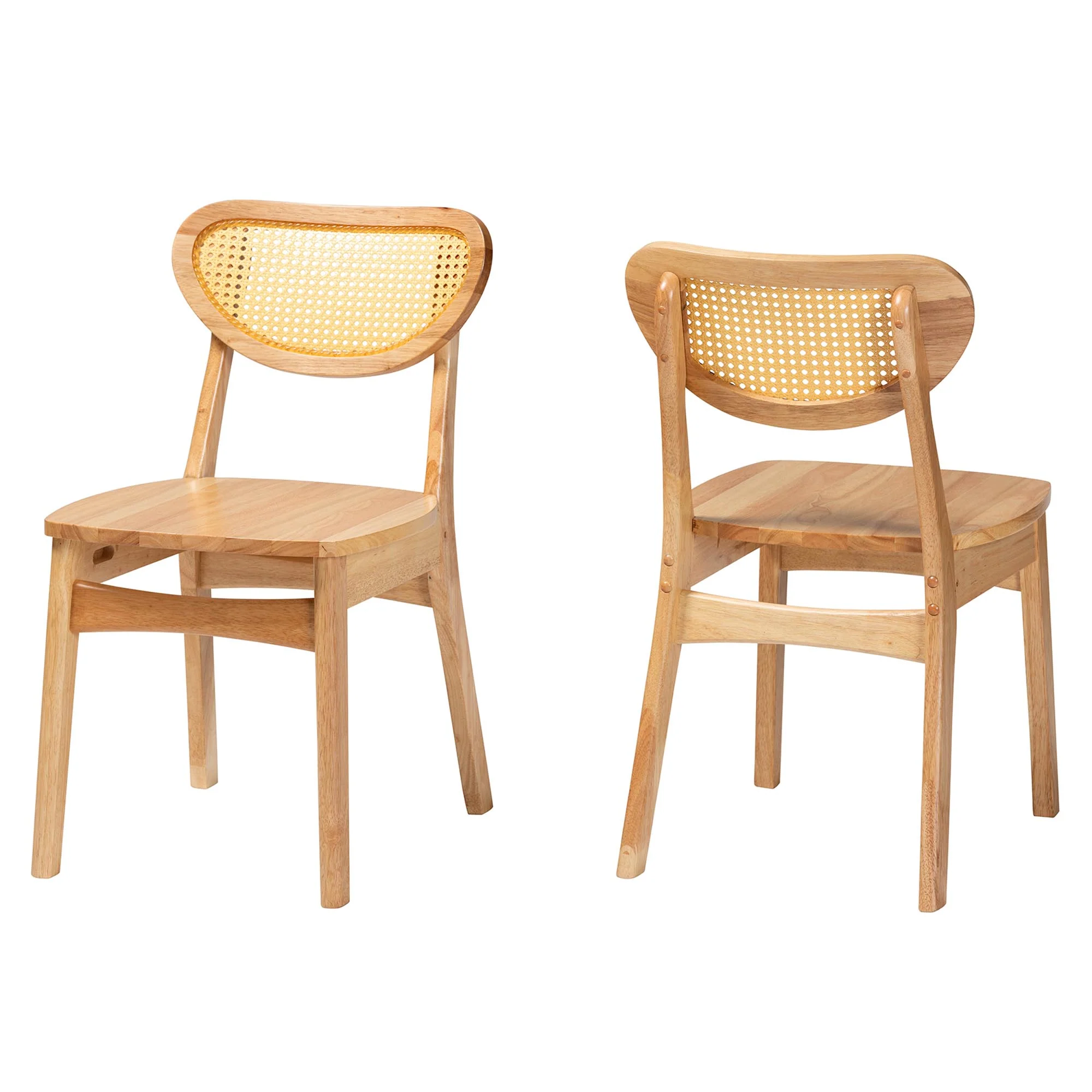 Baxton Studio Nenet Mid-Century Modern Oak Brown Finished Wood and Rattan 2-Piece Dining Chair Set - Image 2