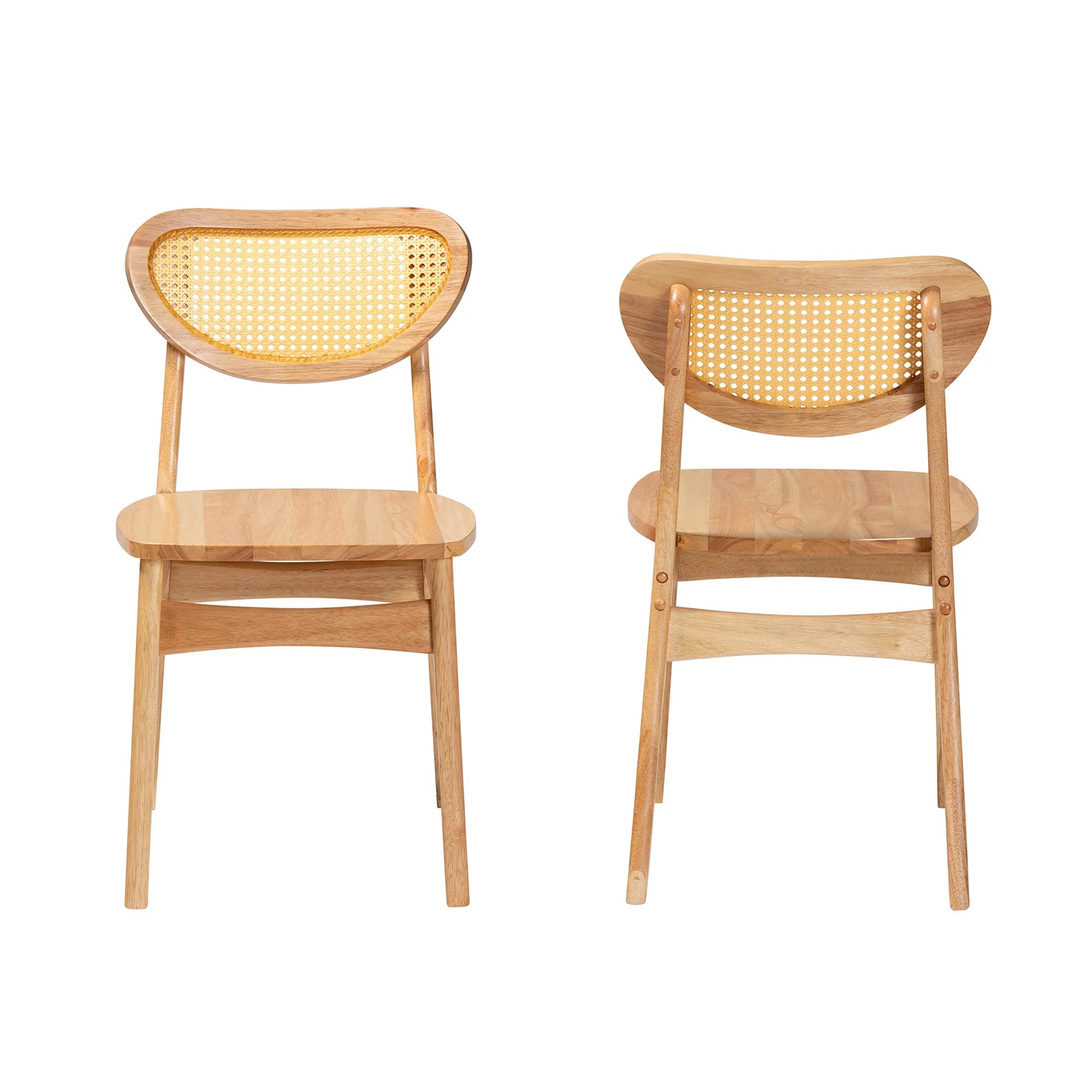 Baxton Studio Nenet Mid-Century Modern Oak Brown Finished Wood and Rattan 2-Piece Dining Chair Set - Image 3