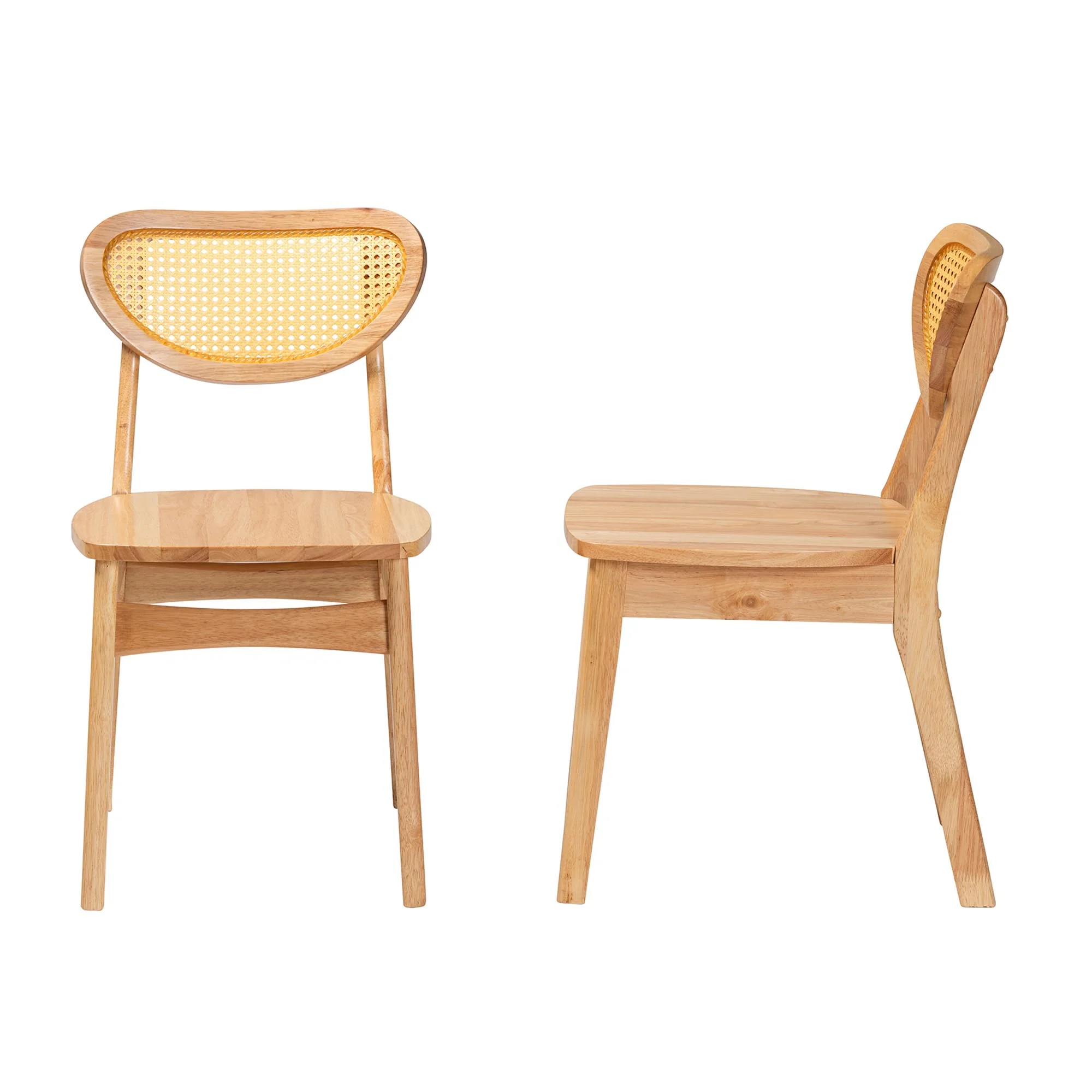 Baxton Studio Nenet Mid-Century Modern Oak Brown Finished Wood and Rattan 2-Piece Dining Chair Set - Image 4
