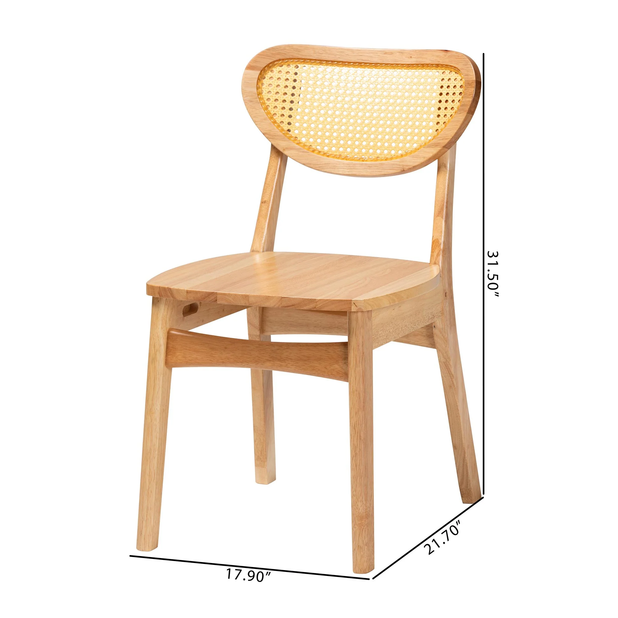 Baxton Studio Nenet Mid-Century Modern Oak Brown Finished Wood and Rattan 2-Piece Dining Chair Set - Image 8