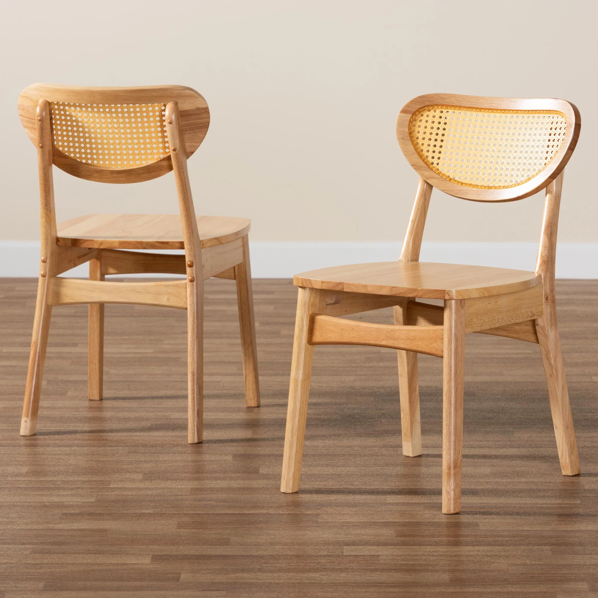 Baxton Studio Nenet Mid-Century Modern Oak Brown Finished Wood and Rattan 2-Piece Dining Chair Set - Image 9