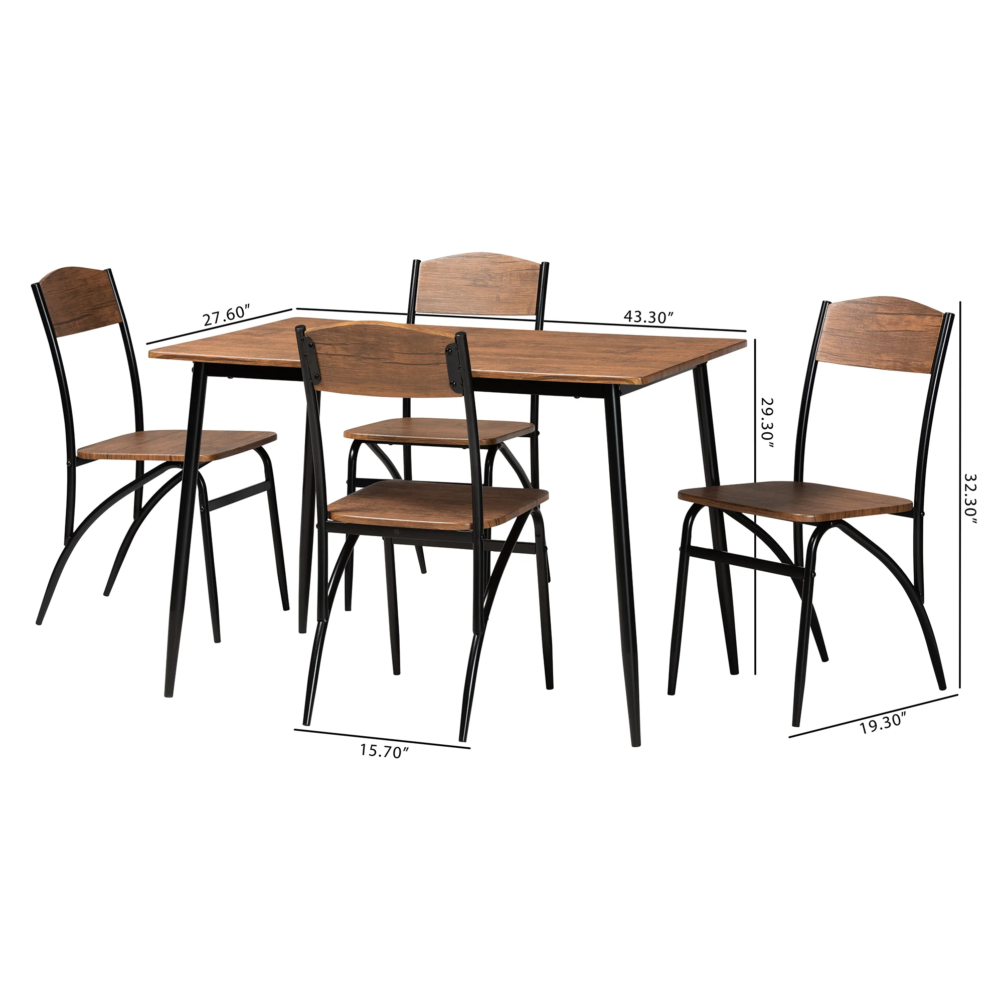 Baxton Studio Neona Modern Industrial Walnut Brown Finished Wood and Black Metal 5-Piece Dining Set - Image 10