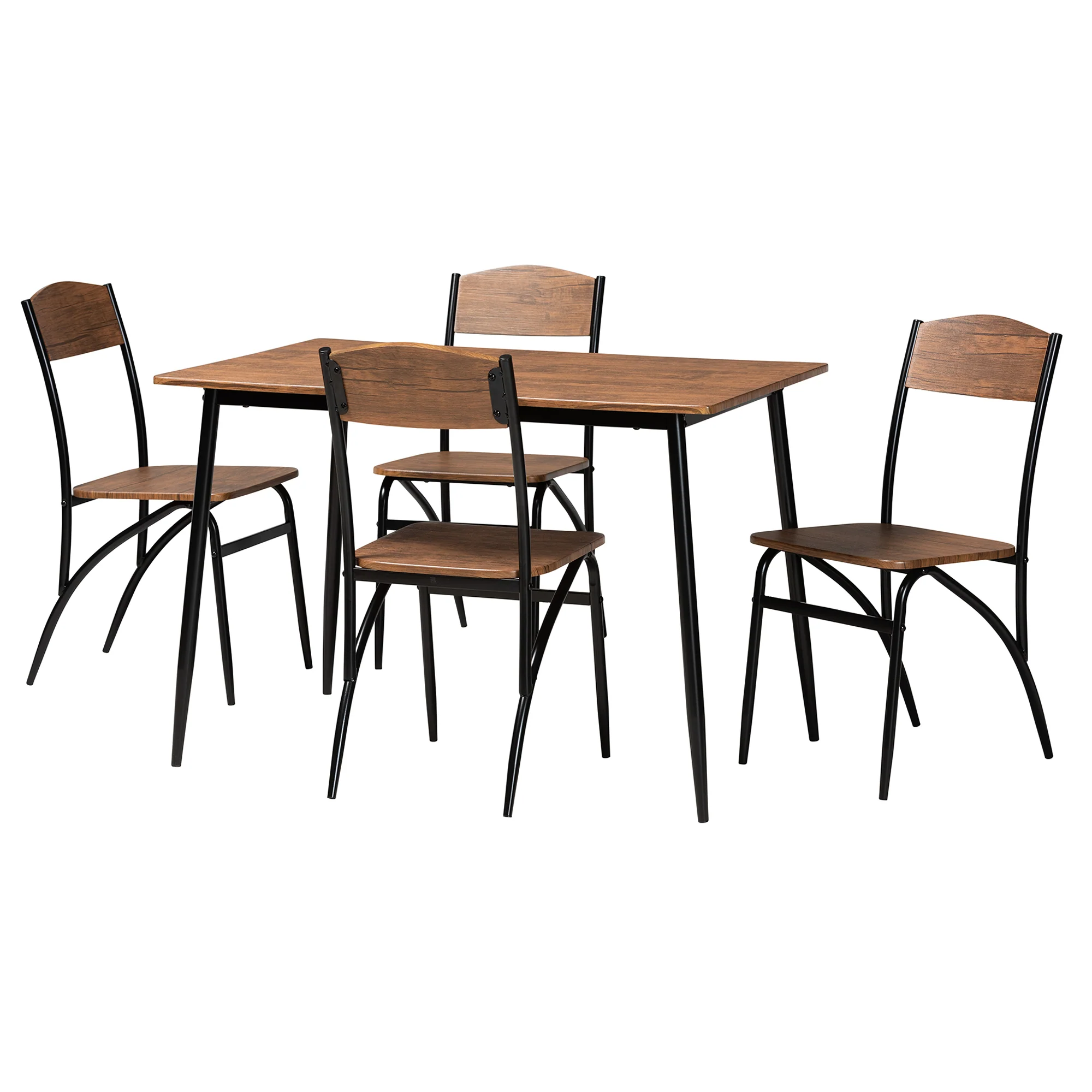 Baxton Studio Neona Modern Industrial Walnut Brown Finished Wood and Black Metal 5-Piece Dining Set - Image 2