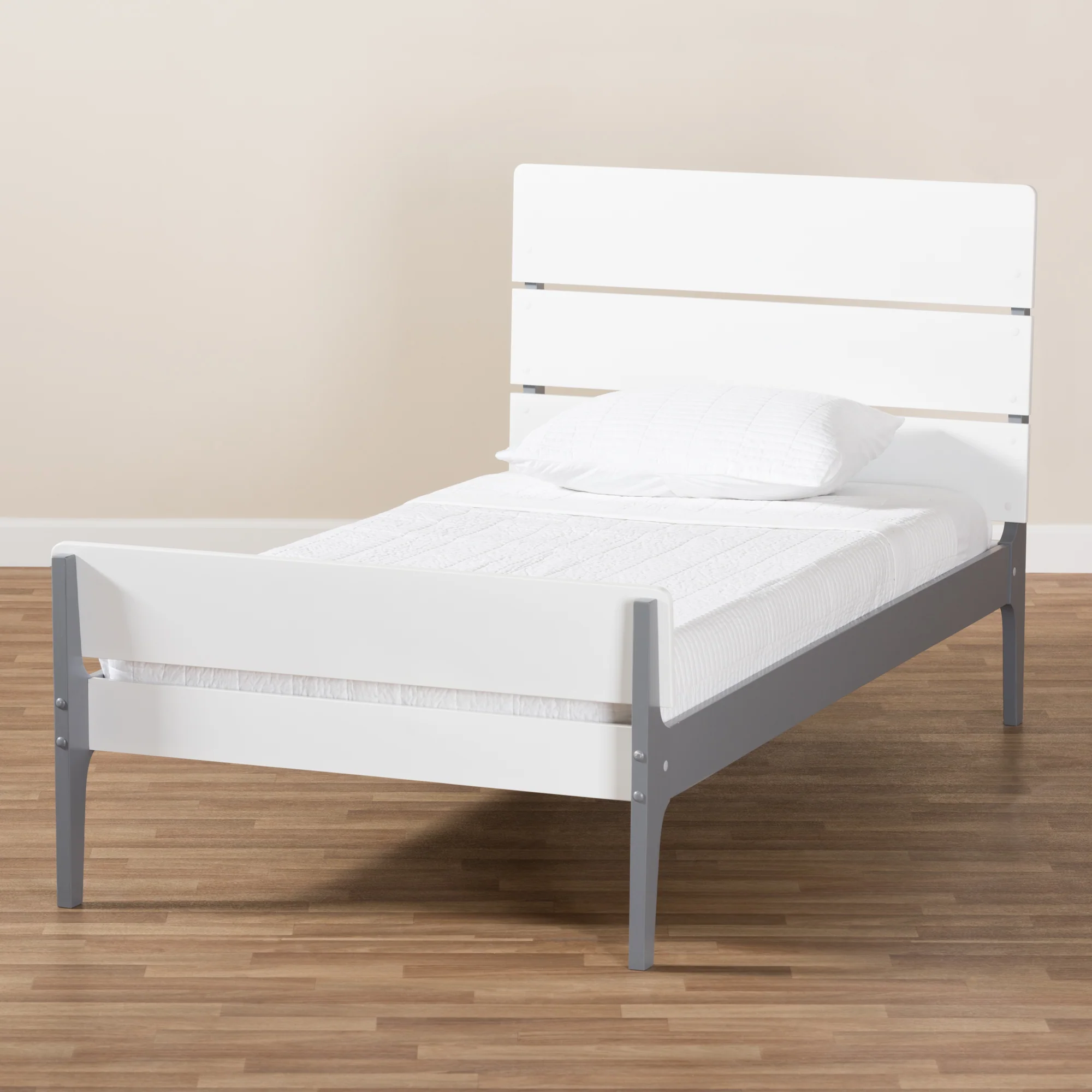 Baxton Studio Nereida Modern Classic Mission Style White and Dark Grey-Finished Wood Twin Platform Bed - Image 7