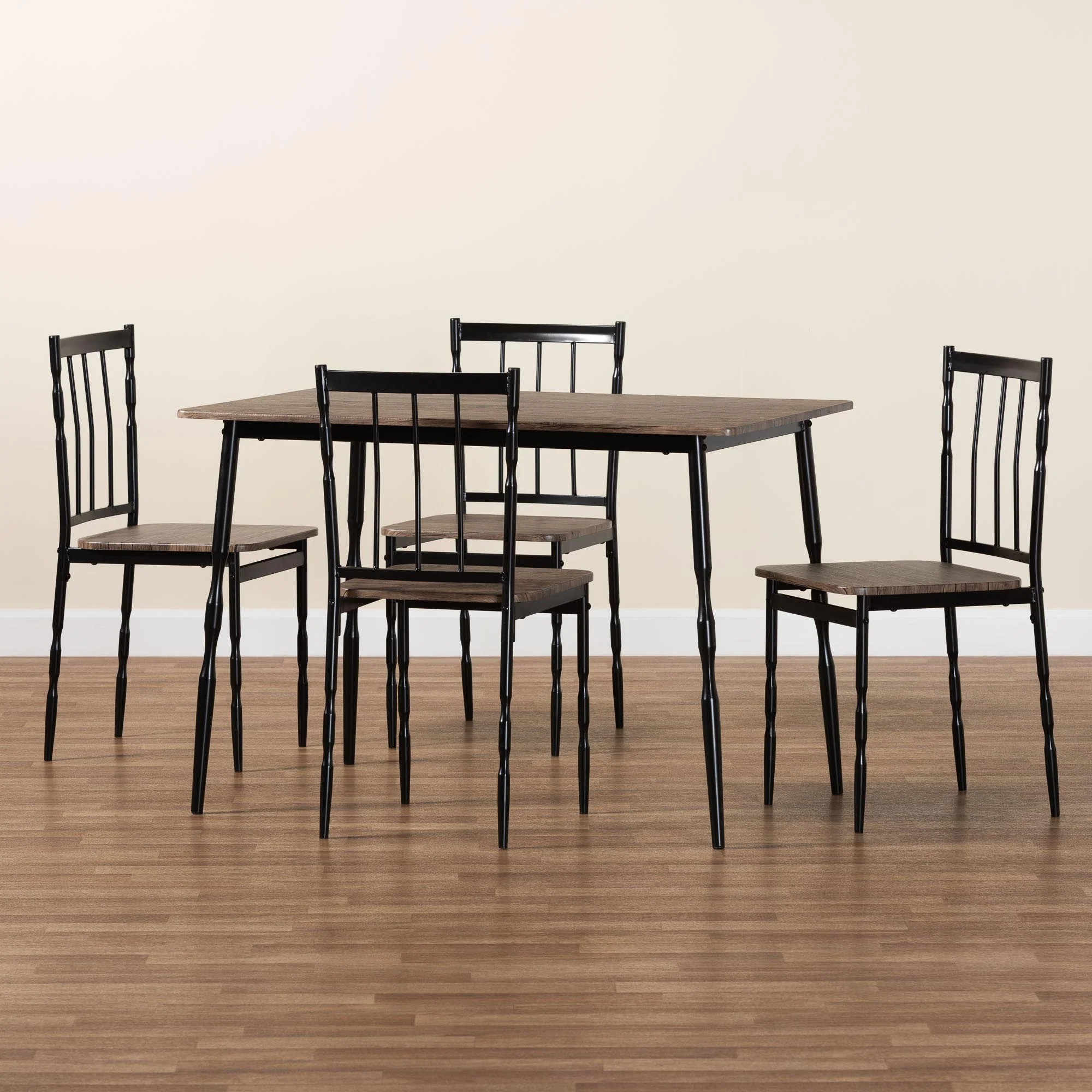 Baxton Studio Nevan Modern Industrial Brown Wood and Metal 5-Piece Dining Set - Image 2