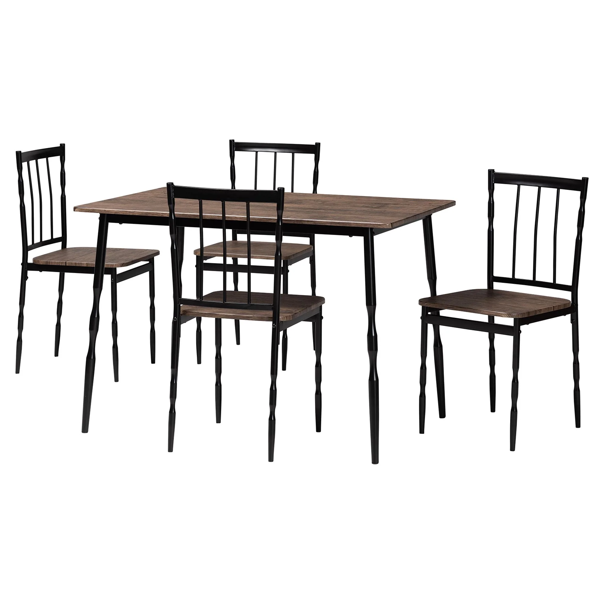 Baxton Studio Nevan Modern Industrial Brown Wood and Metal 5-Piece Dining Set - Image 4