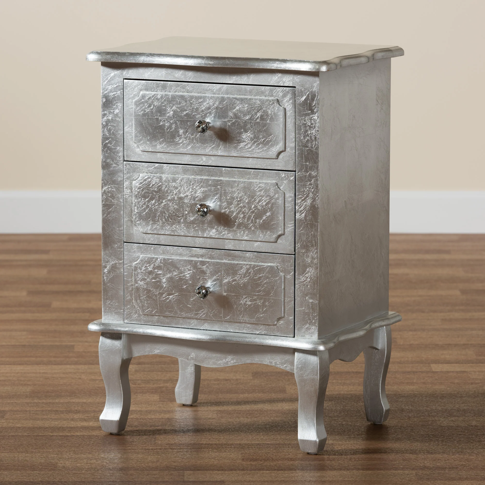 Baxton Studio Newton Classic and Traditional Silver Finished Wood 3-Drawer End Table - Image 2