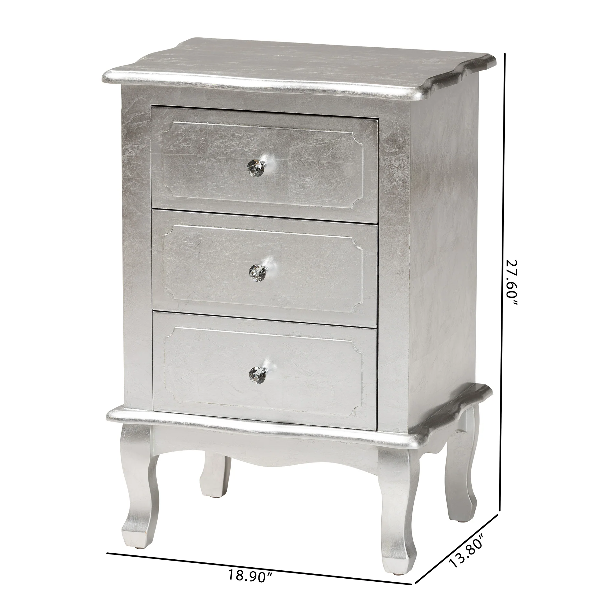 Baxton Studio Newton Classic and Traditional Silver Finished Wood 3-Drawer End Table - Image 3