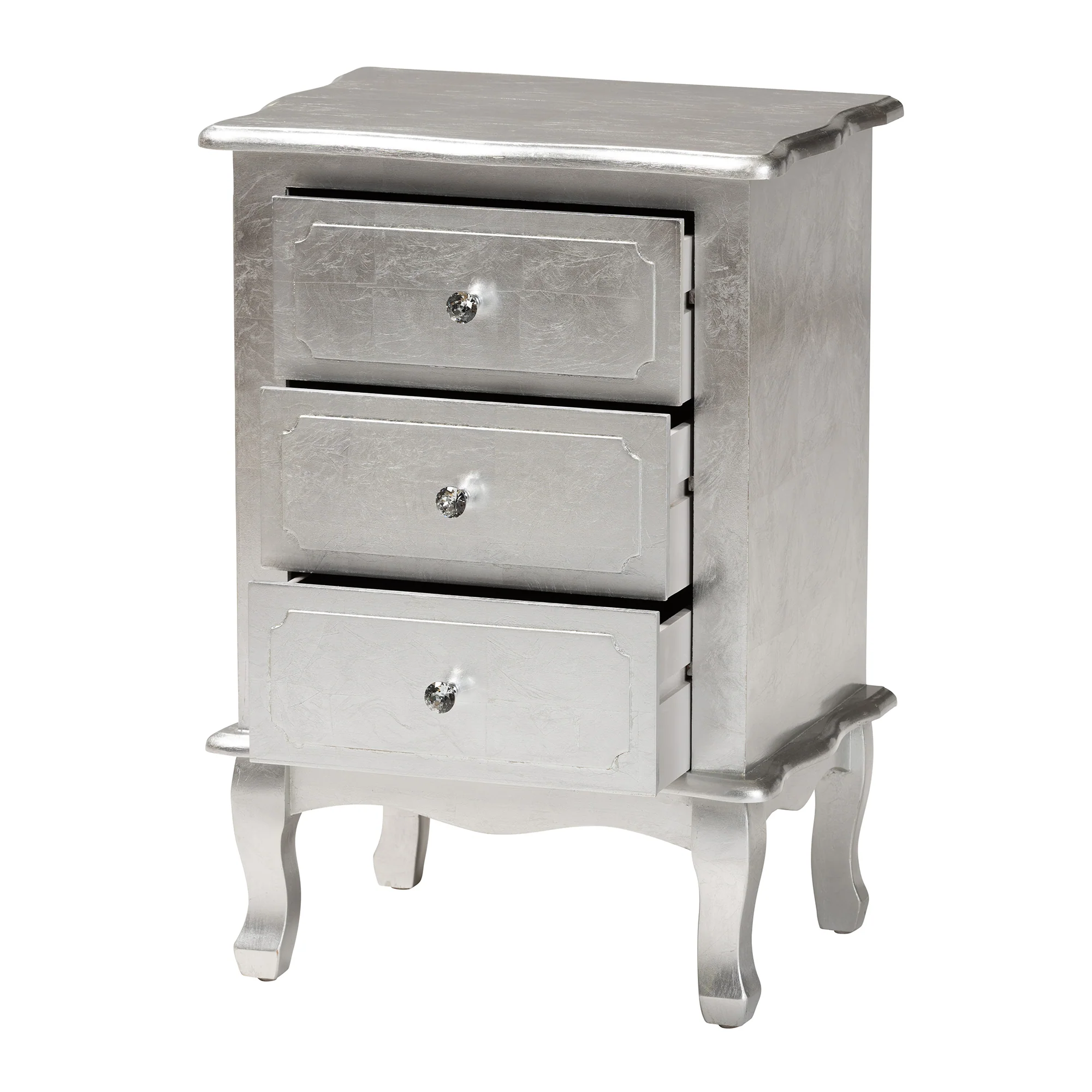 Baxton Studio Newton Classic and Traditional Silver Finished Wood 3-Drawer End Table - Image 5