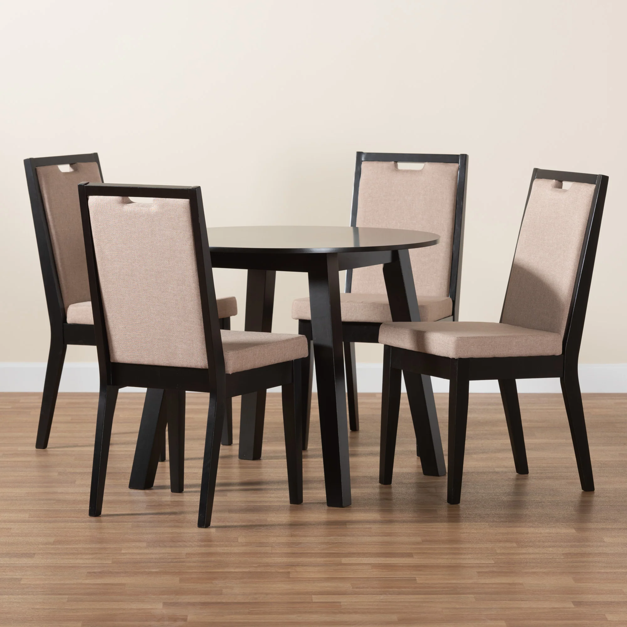 Baxton Studio Nia Modern Beige Fabric and Dark Brown Finished Wood 5-Piece Dining Set - Image 2