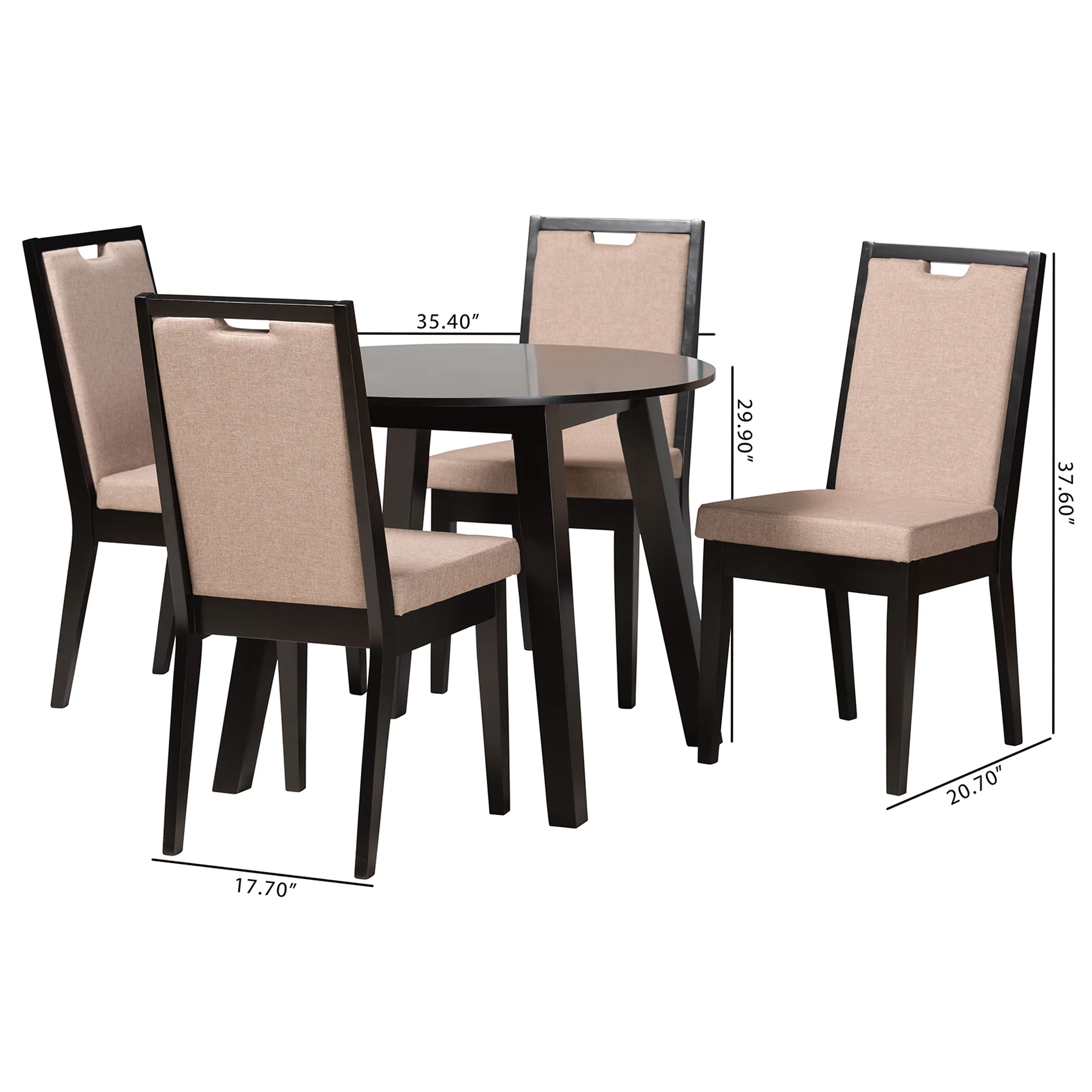 Baxton Studio Nia Modern Beige Fabric and Dark Brown Finished Wood 5-Piece Dining Set - Image 3