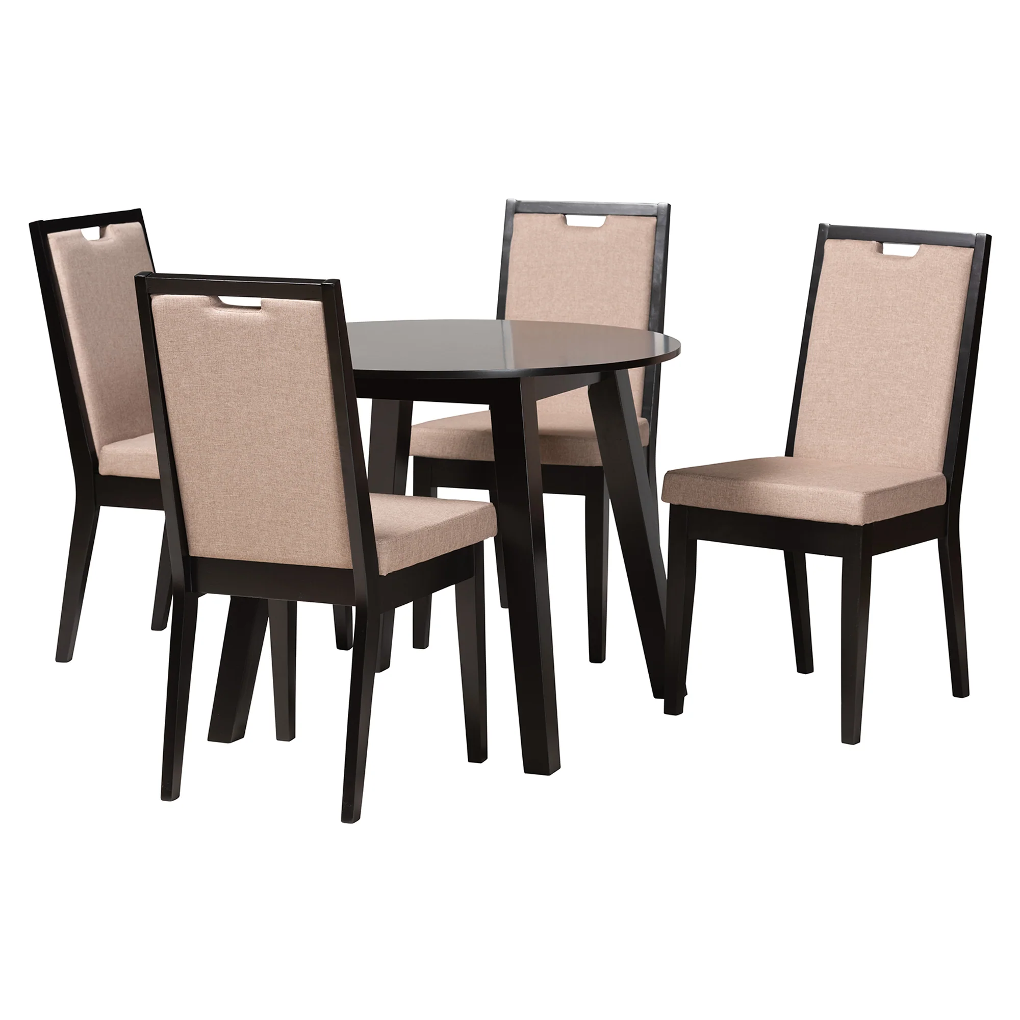 Baxton Studio Nia Modern Beige Fabric and Dark Brown Finished Wood 5-Piece Dining Set - Image 4