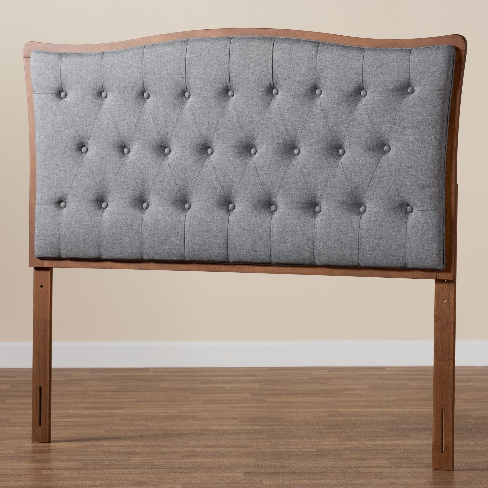 Baxton Studio Nikita Classic and Traditional Grey Fabric and Walnut Brown Finished Wood Queen Size Headboard - Image 6
