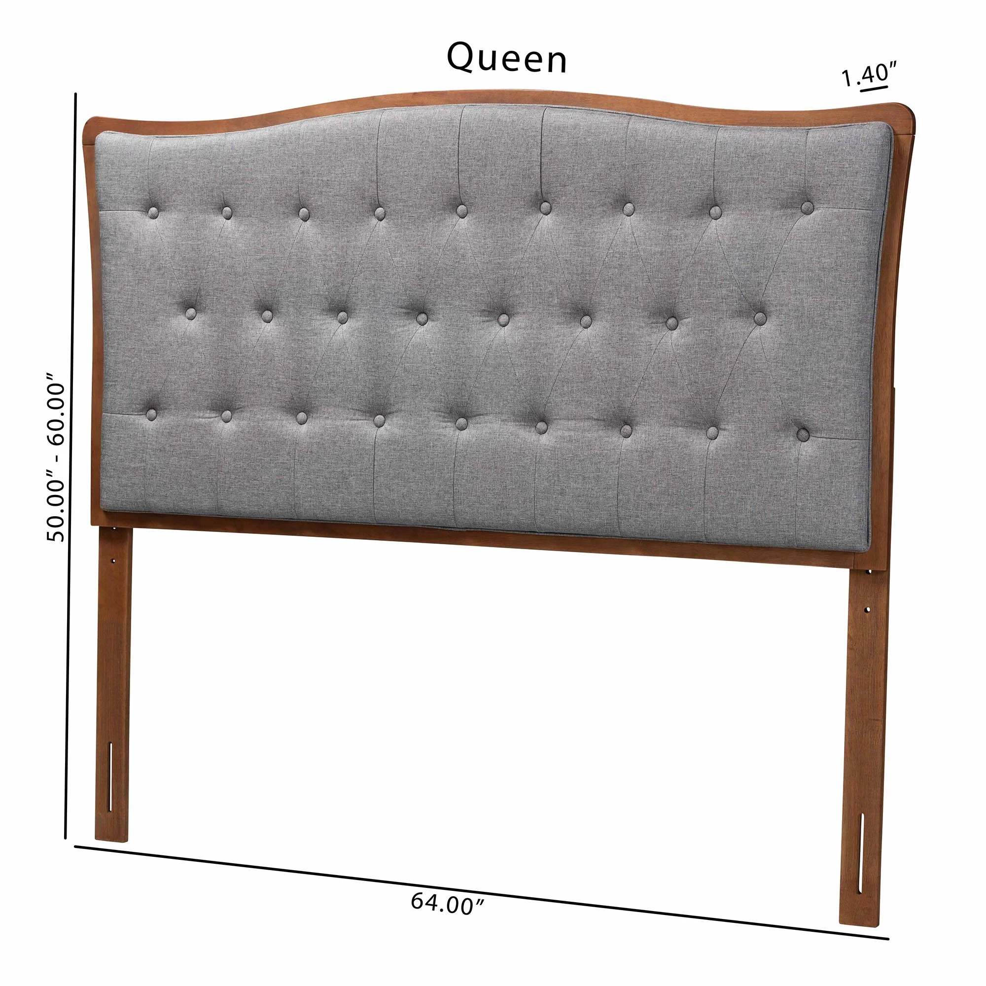 Baxton Studio Nikita Classic and Traditional Grey Fabric and Walnut Brown Finished Wood Queen Size Headboard - Image 7