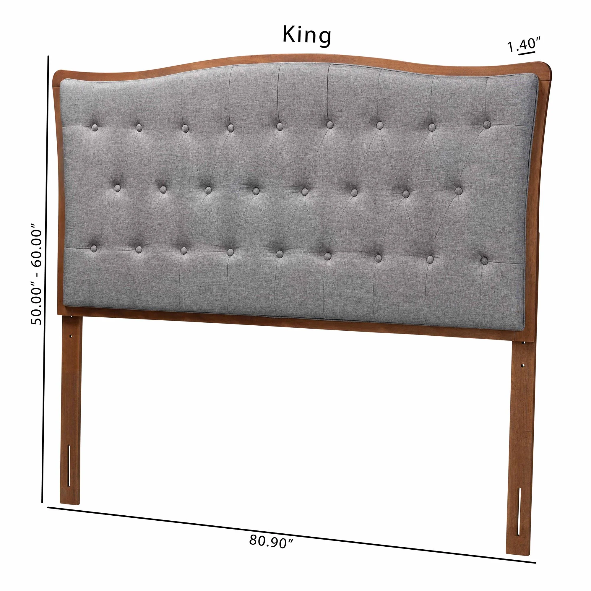 Baxton Studio Nikita Classic and Traditional Grey Fabric and Walnut Brown Finished Wood Queen Size Headboard - Image 9